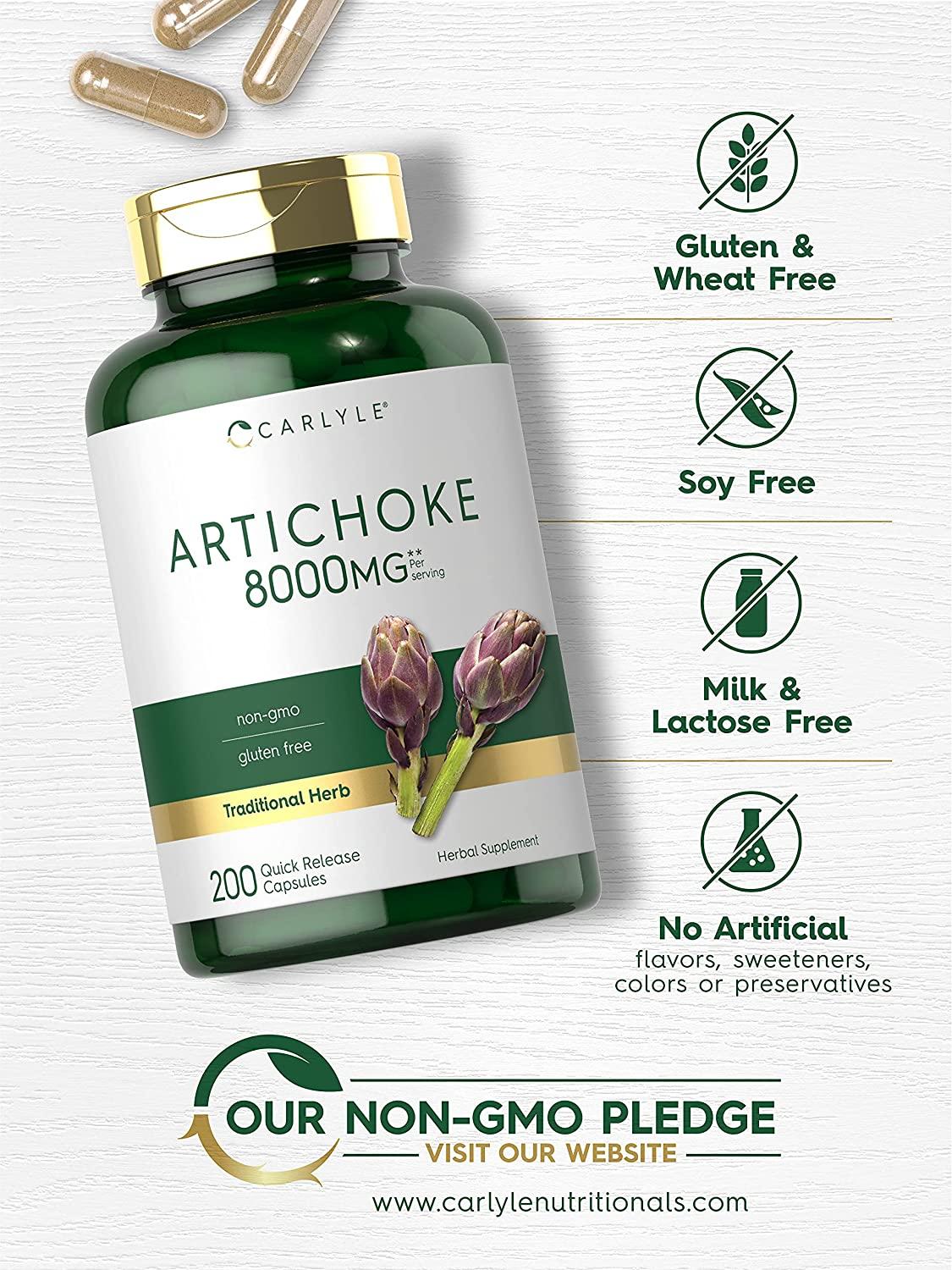 Artichoke Extract Capsules 8000mg 200 Count NonGMO, Gluten Free