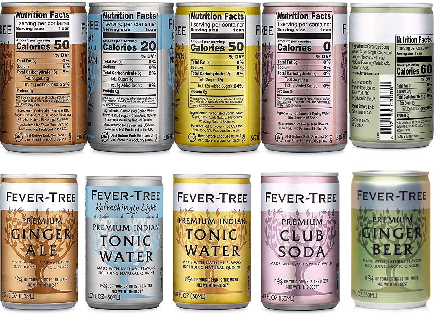 FeverTree Tonic Water, Premium Sparkling, 5 Flavor Variety Pack, No