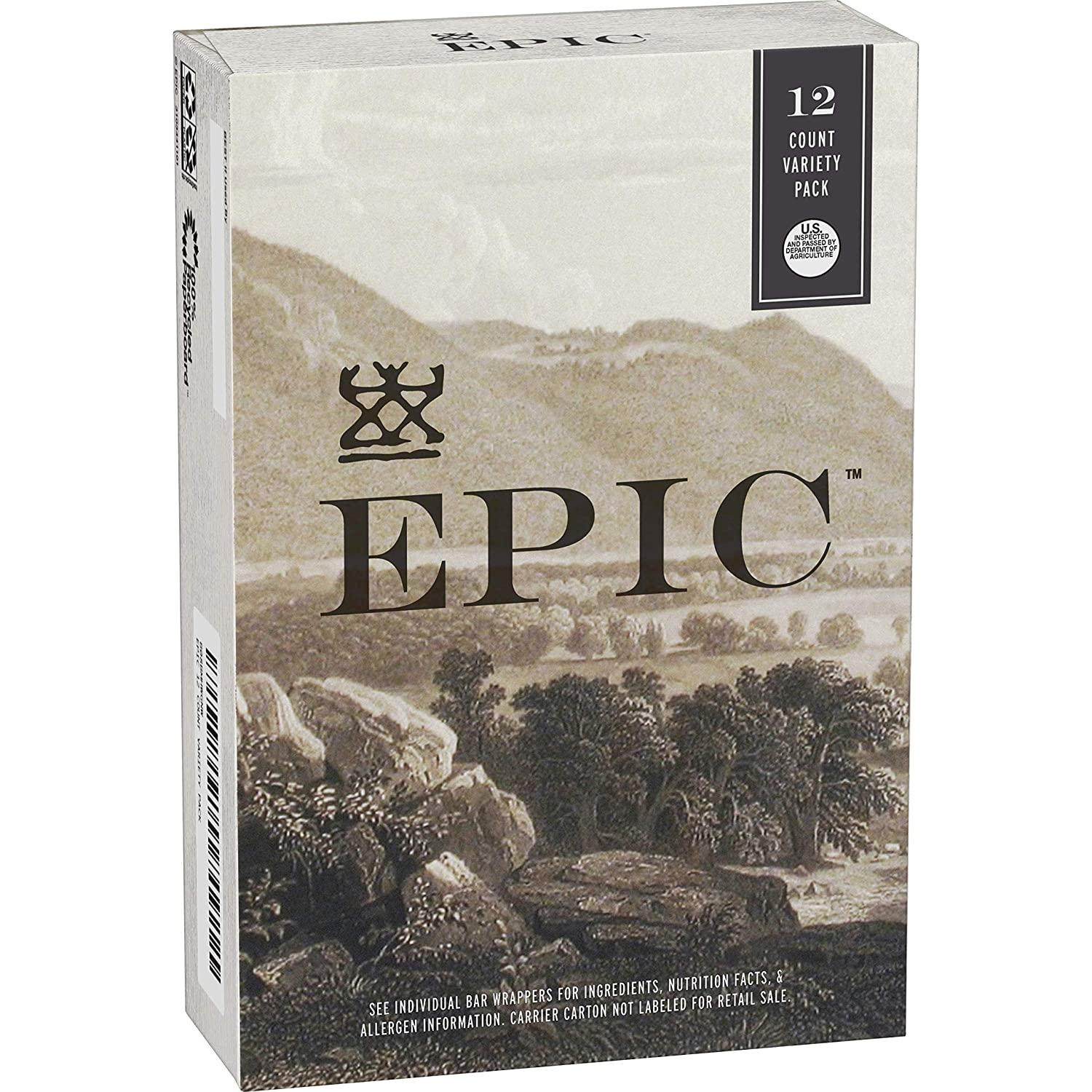EPIC Bars, Variety Pack (Chicken, Beef, Venison), Keto-Friendly, 12 ct