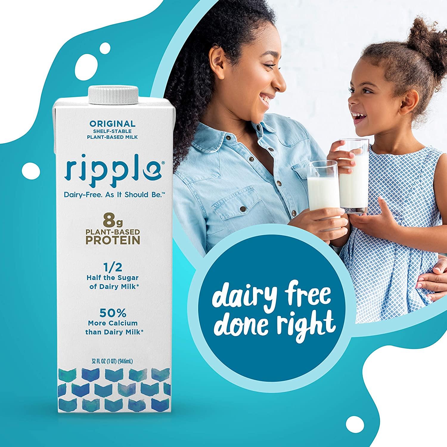 Ripple Non-Dairy Milk Original | Vegan Milk with 8g Pea Protein | On-The-Go  Single Serve Cartons | Non-GMO Plant-Based & Gluten-Free | 32 oz Pack of 6  | Buy Now with Express