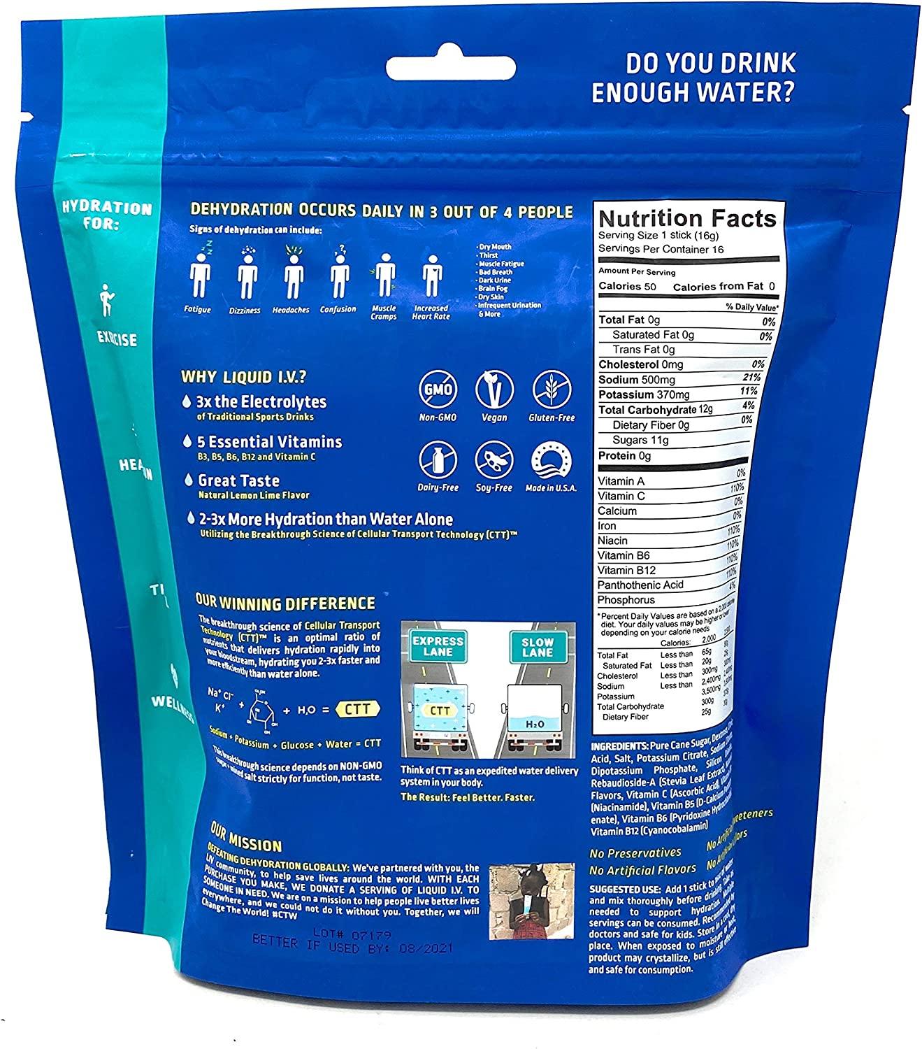 Liquid I.V. Hydration Supplement Drink Mix Lemon Lime 16 Count