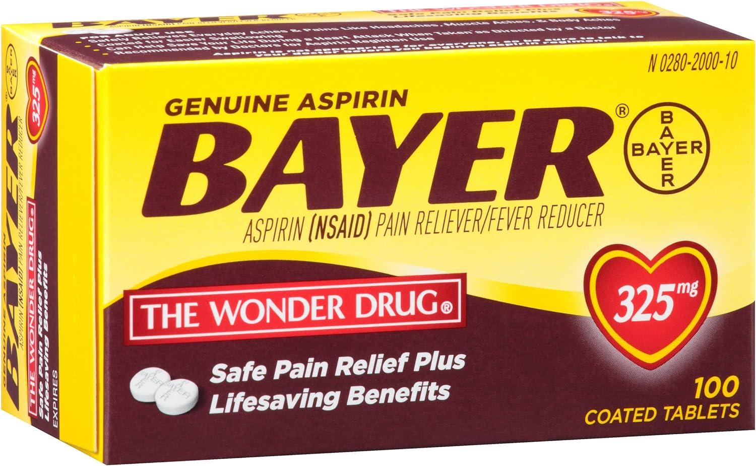 Genuine Bayer Aspirin 325mg Coated Tablets Pain Reliever and Fever