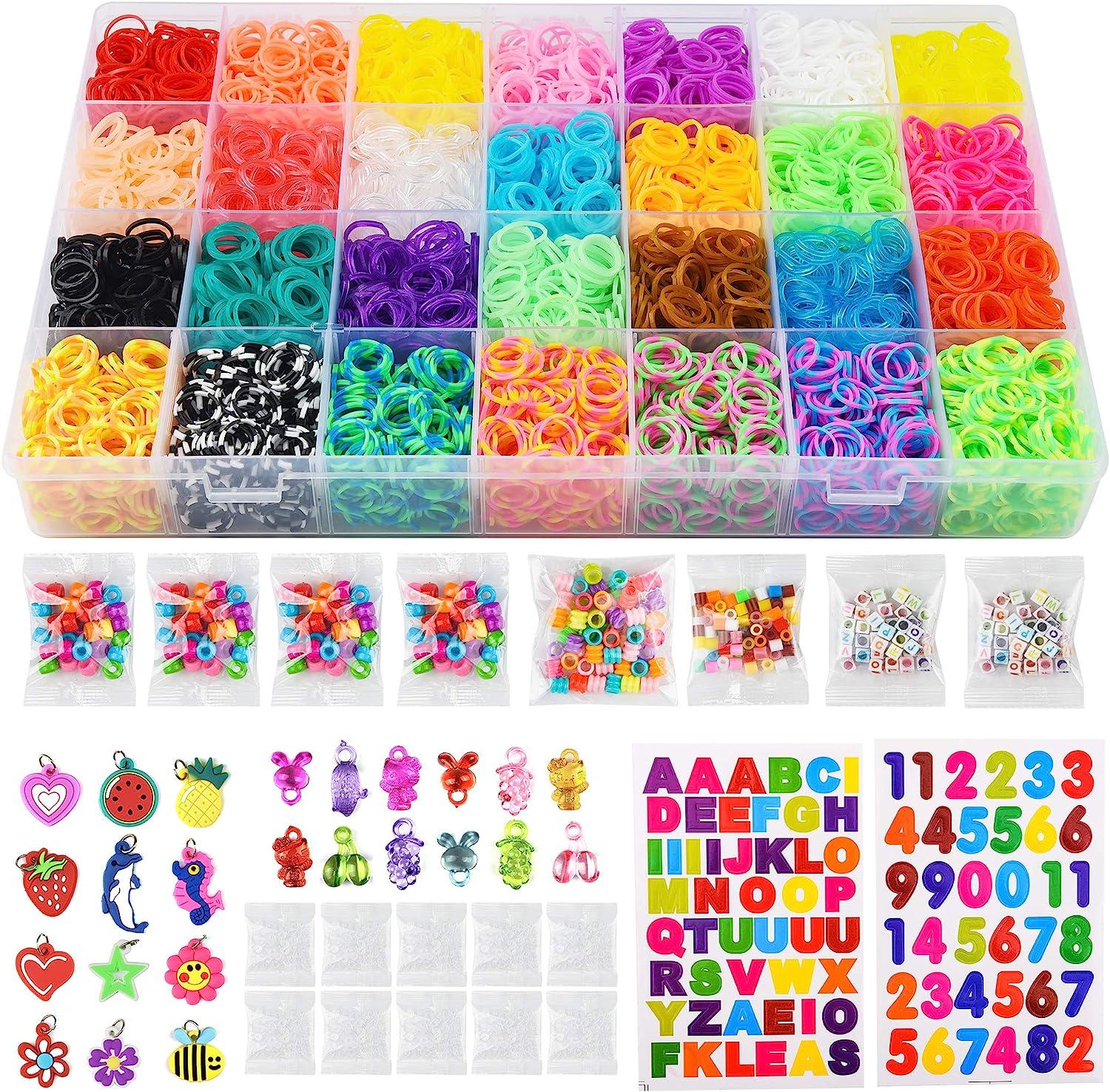 Mudo Nest 11,860+ Rubber Bands Refill Loom Set: 11,000 DIY Loom Bands 500 Clips, 210 Beads, 46 Charms, Loom Bracelet Making Kit for Kids,Rubber Band