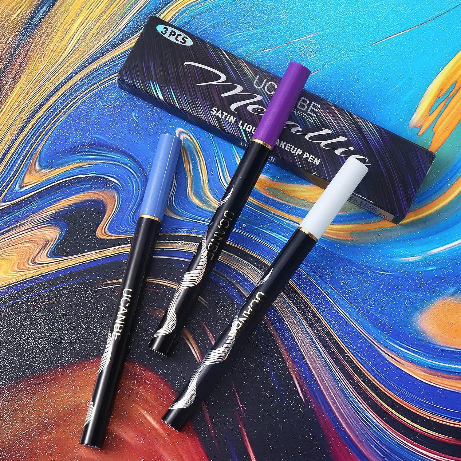 UCANBE 3PC Metallic Liquid Eyeliner Makeup Set Blue Purple Silver Color