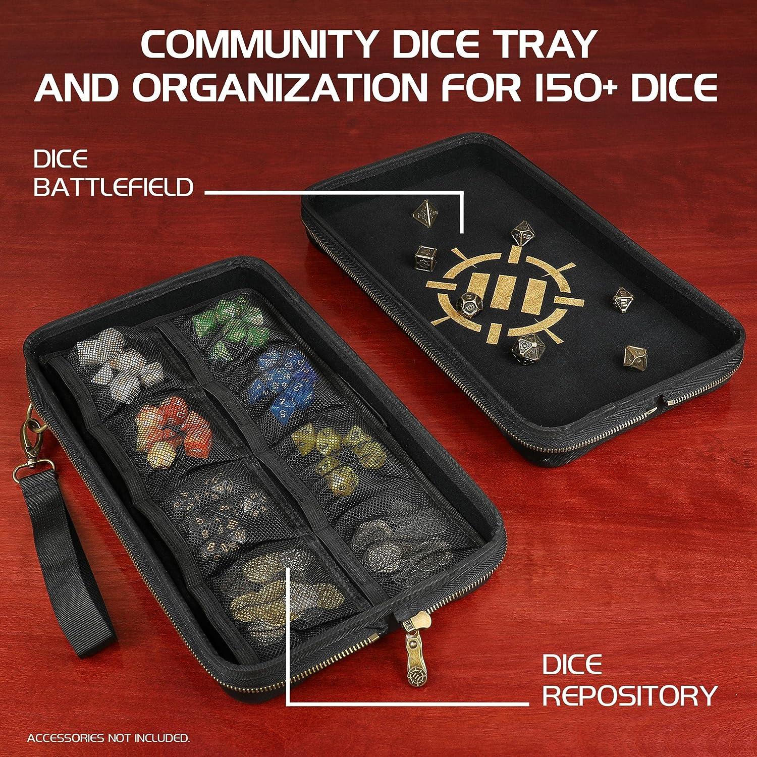 ENHANCE Tabletop Community DND Dice Case and Dice Rolling Tray - Dice Holder  and Storage for up to 500 RPG Dice with Rugged Protective Design, Soft  Interior, and Organizer Pockets (500 Dice Capacity)