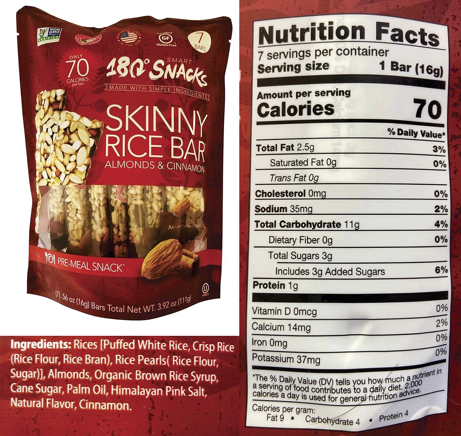 180 Snacks Skinny Rice Bar Variety Pack (Almonds Blueberries & Almond  Cranberries), Only 60 Calories per Bar, Total 40 Bars, Net wt 20 oz (560g)  