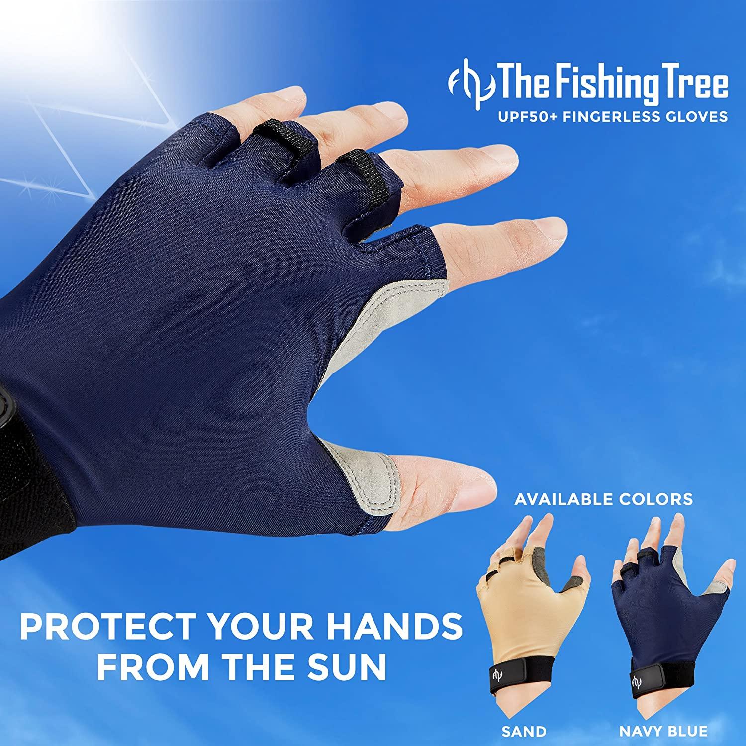 The Fishing Tree Fingerless Fishing Gloves Certified Sun Protection UPF50  Block Kayak Hiking Paddling Sailing Rowing Driving Protect Hands from Sun  Damage Chemical Free Adventure Navy X-Small