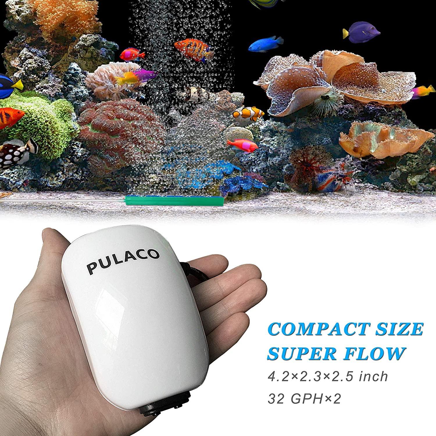PULACO Ultra Quiet Aquarium Air Pump Dual Outlet , Fish Tank Aerator