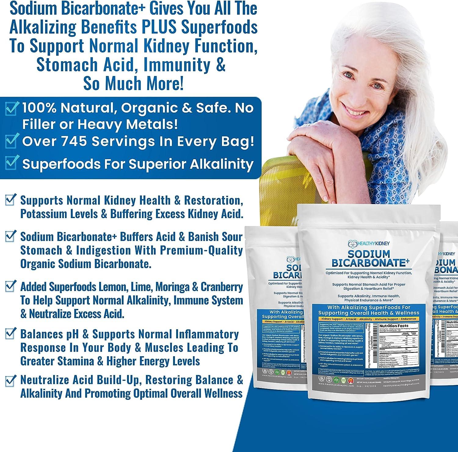 Organic Sodium Bicarbonate Alkaline Supplement For Alkalinity. Support Kidneys & Stomach Acid