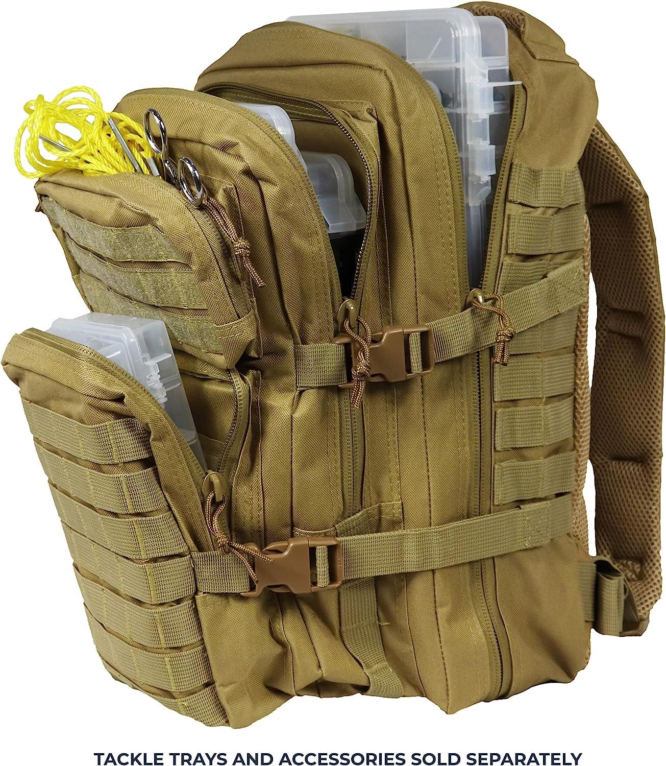 OSAGE RIVER Fishing Backpack, Fits 4 Large Tackle Boxes, MOLLE Webbing as  Rod Holder, Waterproof Rain Cover, Includes Pliers and Flashlight, Medium
