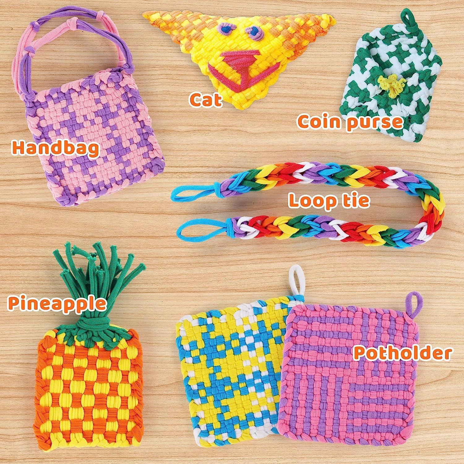 8 Pcs Elastic Cord Knitter Loom potholder Kids Weaving Loom kit Weaving  Crochet Hook Yarn Loom Toy Weaving Crafts for Kids Weaving Loom Tools