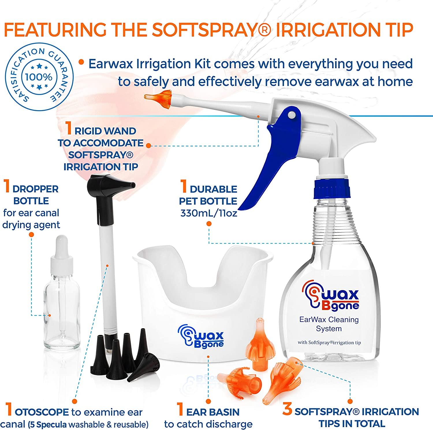 WaxBgone Ear Wax Removal Kit with SoftSpray Ear Irrigation Tips for Safe and Effective Earwax