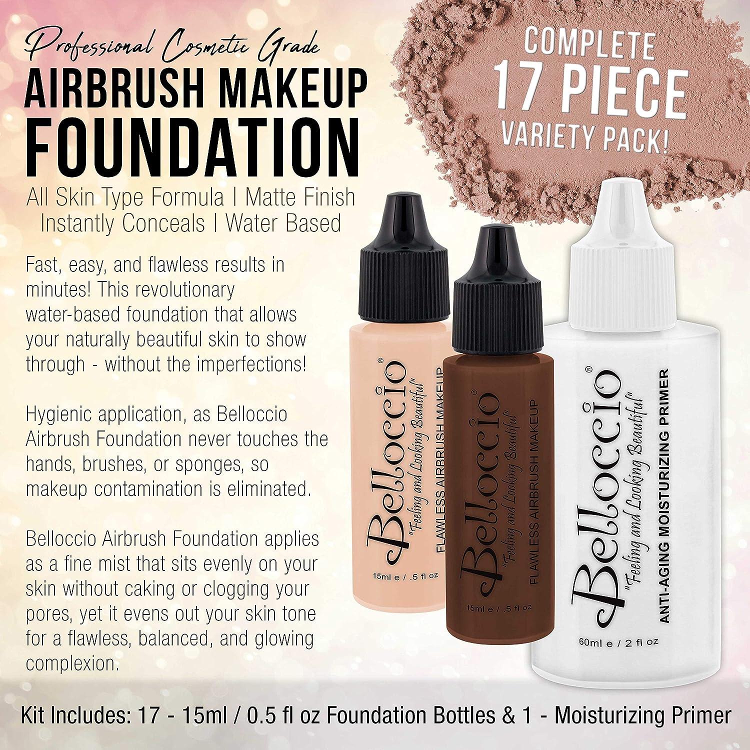 Belloccio FAIR Airbrush Makeup FOUNDATION SET Light Shade Tone Face  Cosmetic Kit 