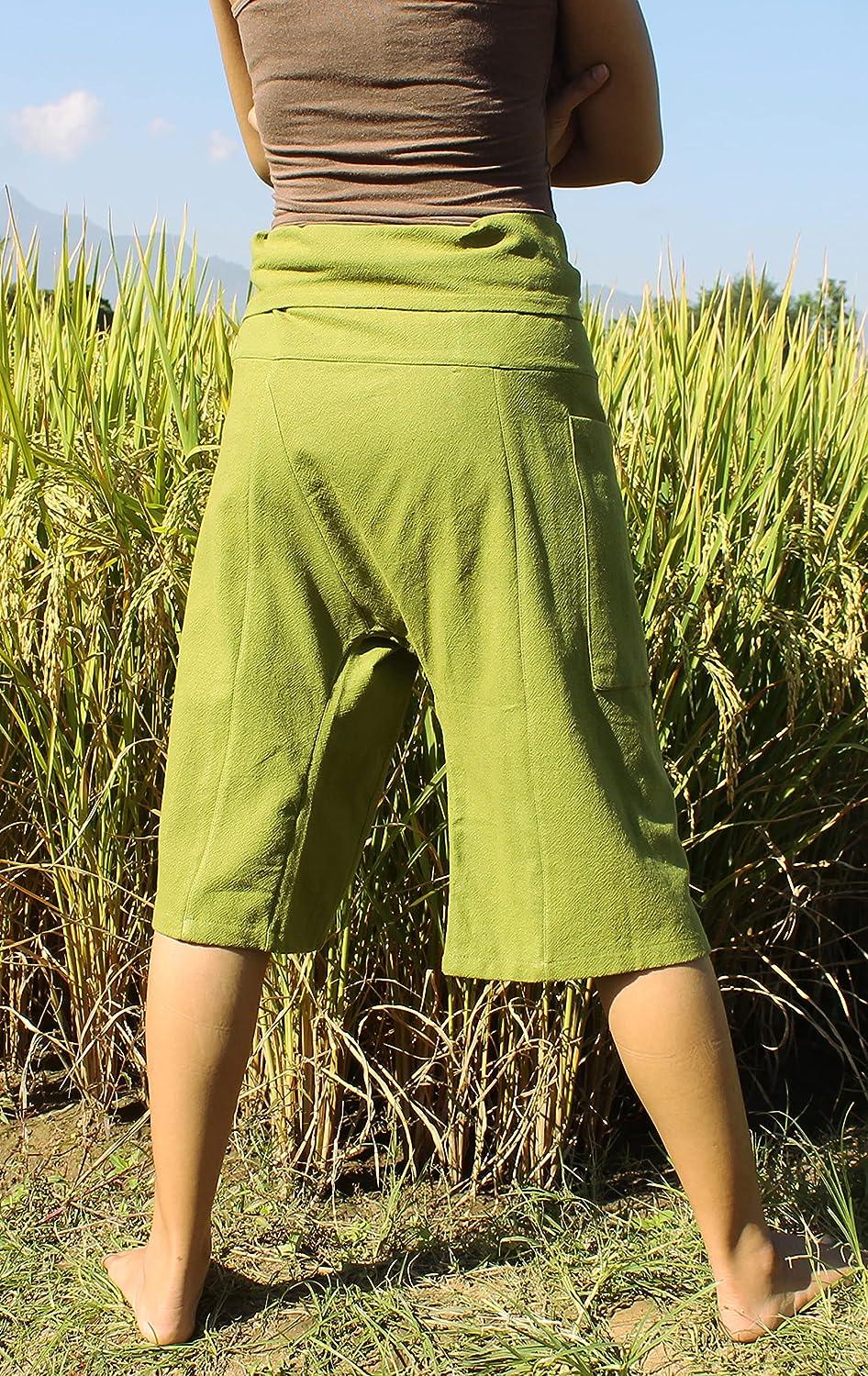 RaanPahMuang Thai Fisherman Shorts Men/Women, Loose Yoga, Pirate, Harem  Pants, 100% Cotton, Unisex Kimono Pants X-Small-Small Acid Green