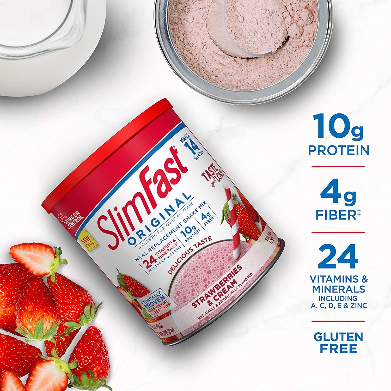 SlimFast Original Strawberries & Cream Shake Mix 10g Protein, 14