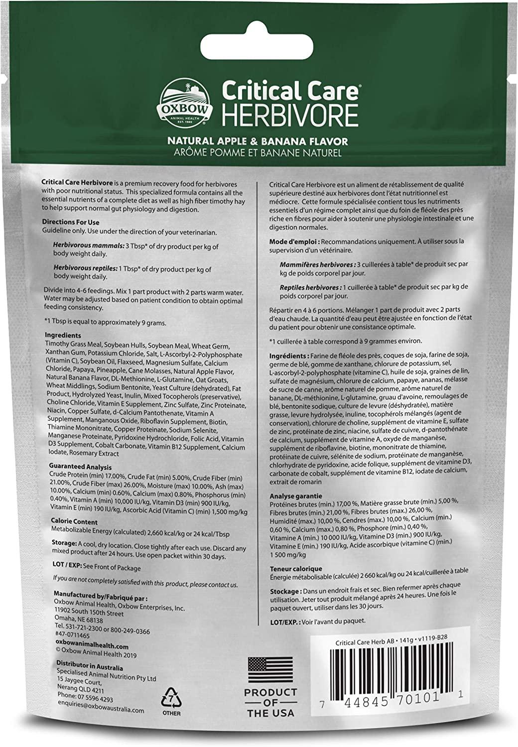 Oxbow Critical Care Herbivore 141g Bag AppleBanana Flavor