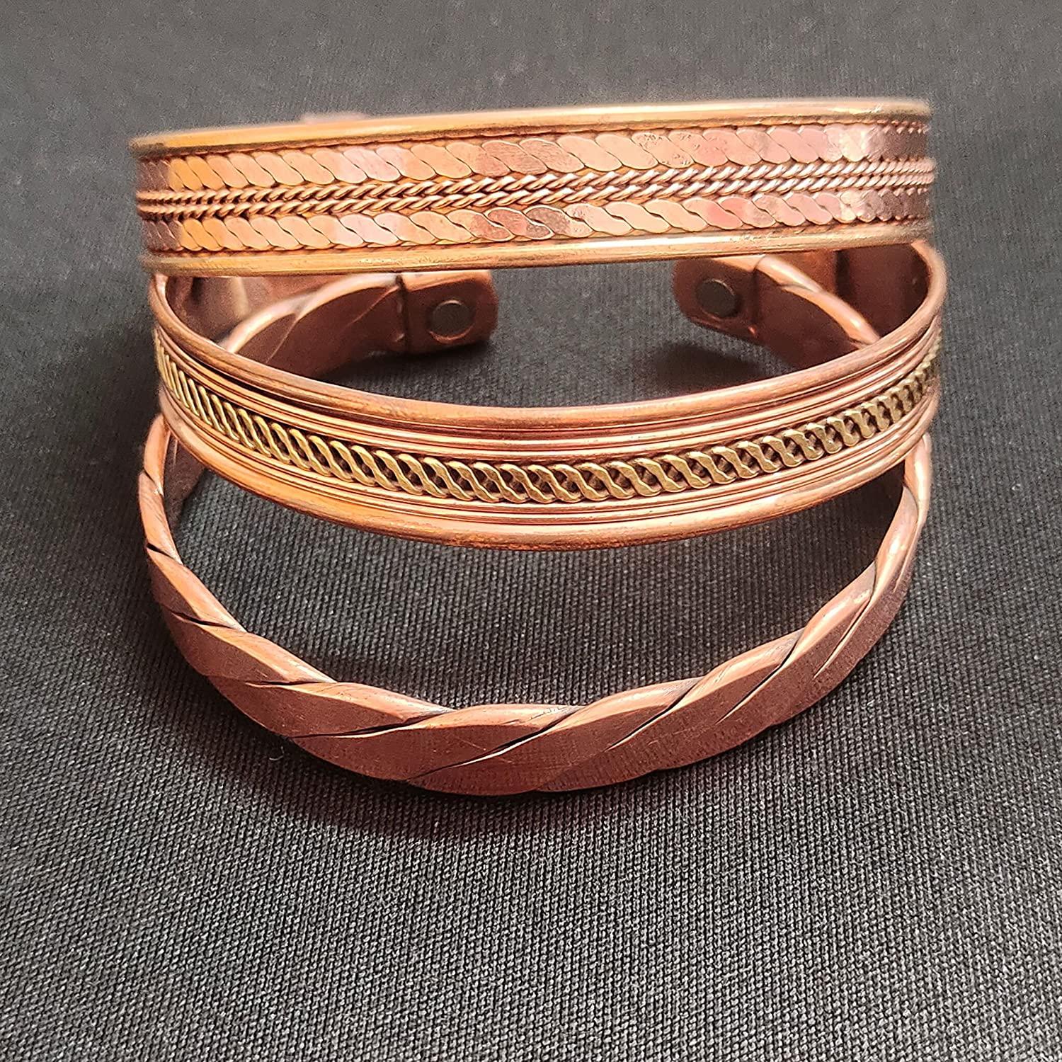 Copper Bracelets for Arthritis - for Men and Women 100% Copper with  Powerful Therapy Magnets Effective and Natural Relief for Arthritis Set of  2(Hammered and Chain Inlay) plain