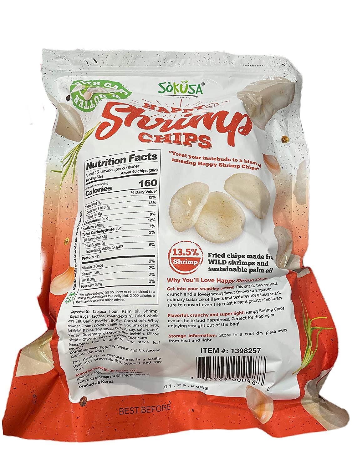 COSTCO Happy Chips With Garlic & Butter 13.5 Shrimp Family Size, 16 Oz