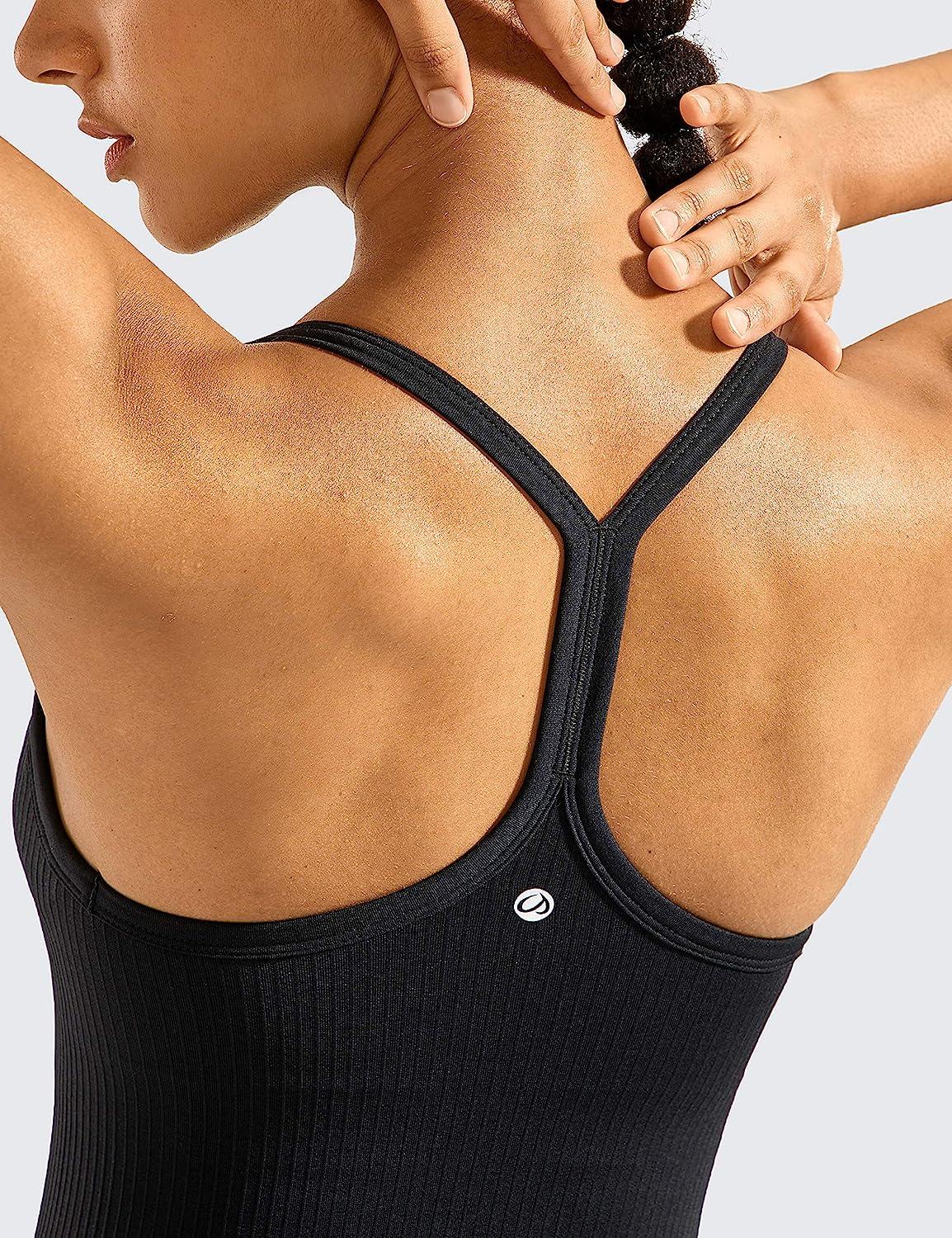 CRZ YOGA Womens Seamless Ribbed Racerback Tank Tops with Built in Bra -  Padded Scoop Neck Slimming Athletic Long Camisole - AliExpress