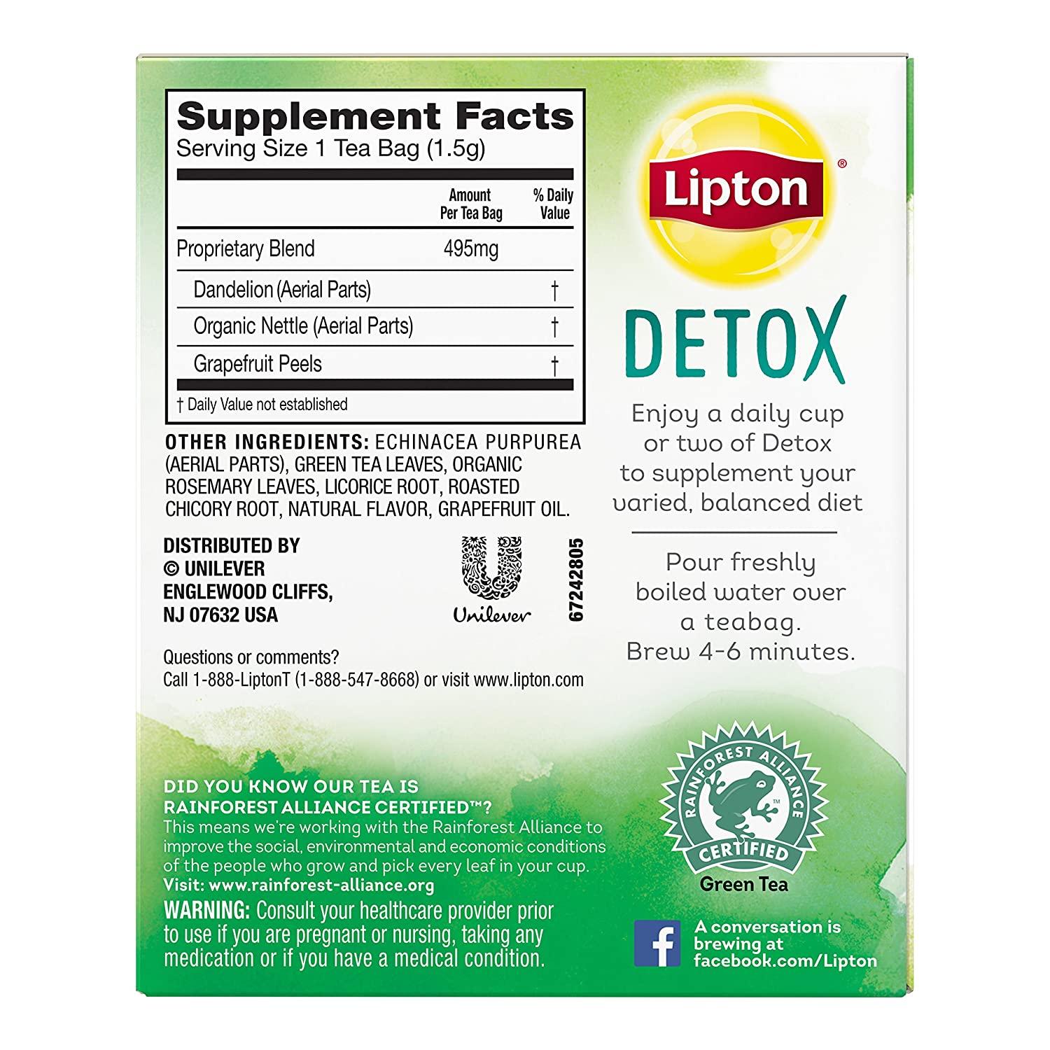 Lipton Herbal Supplement with Green Tea Detox 15 ct, Pack of ...