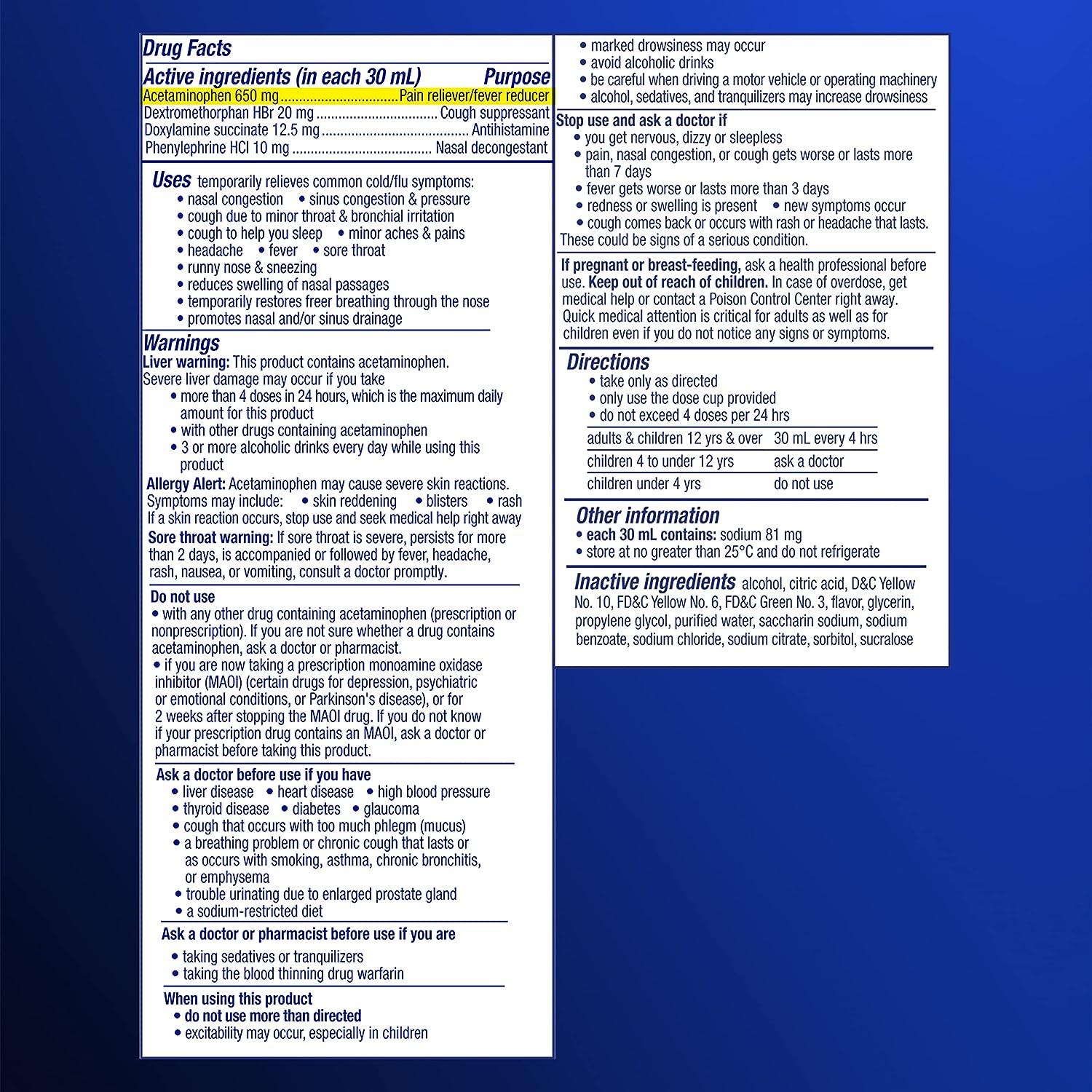 Vicks NyQuil SEVERE Cold and Flu Relief Liquid Medicine Maximum Strength 9Symptom Nighttime