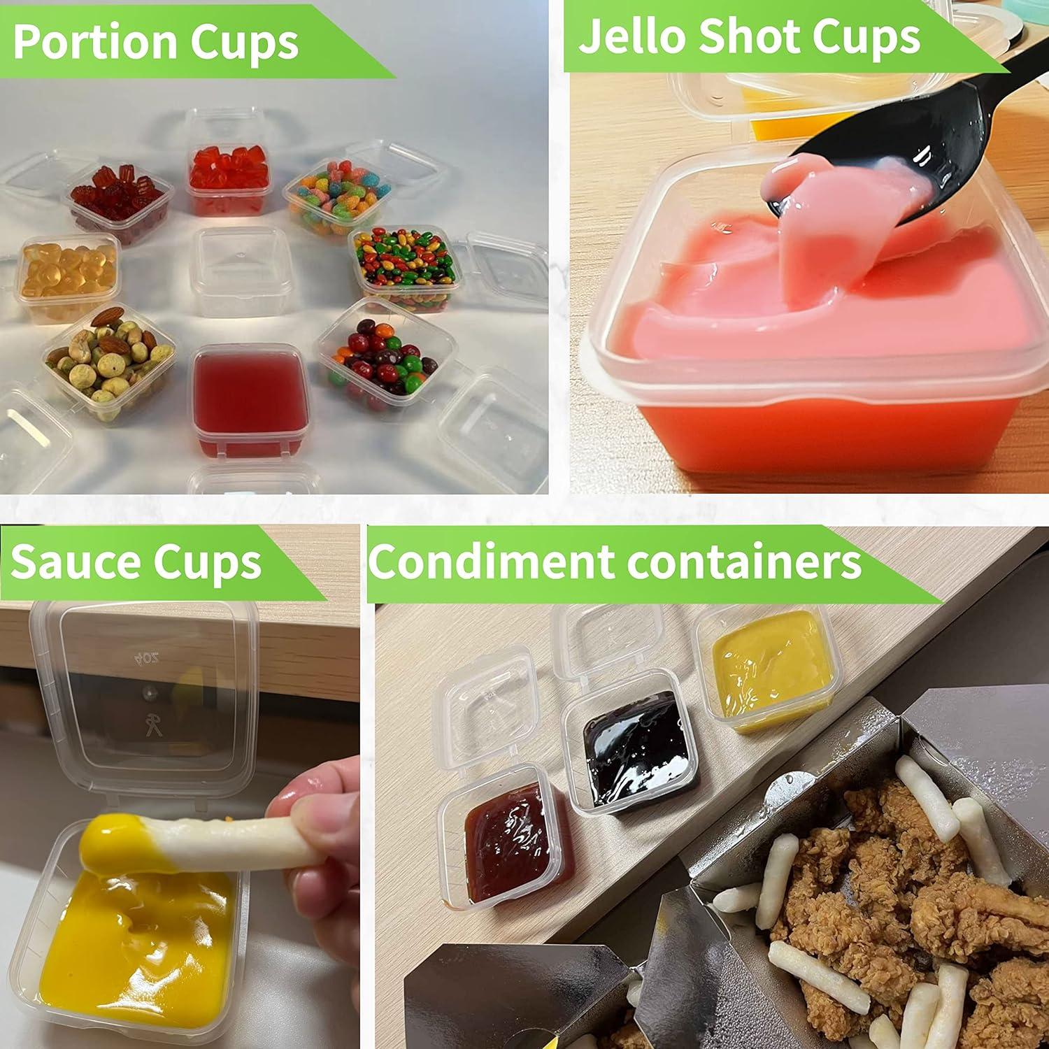 Small Plastic Condiment Containers with Lids, Jello Shot Cups