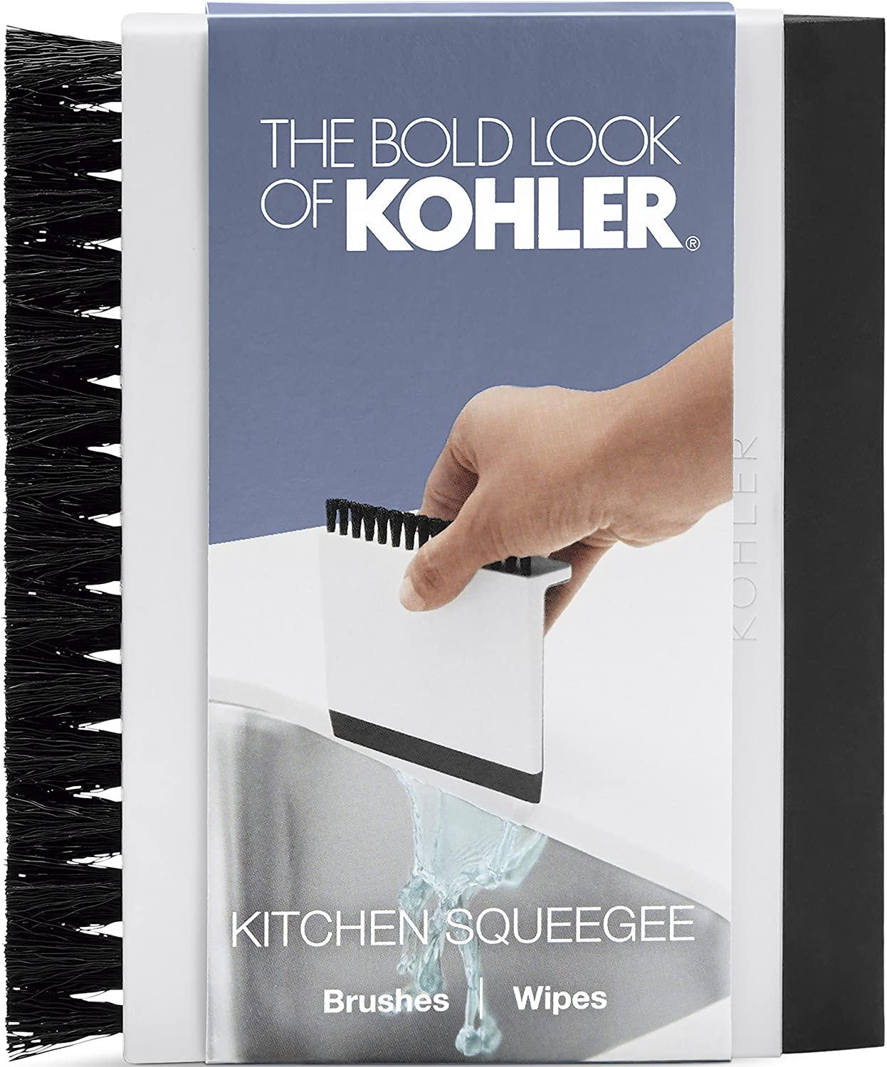 KOHLER Kitchen Sink Squeegee and Countertop Brush, Multi-Purpose, Cleans  Wet and Dry Spills, Dishwasher Safe, White