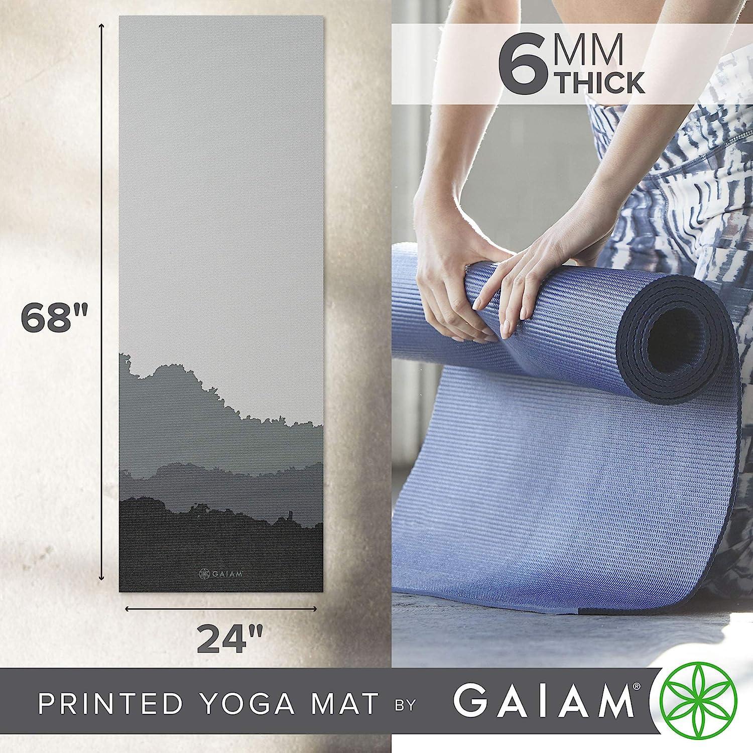 Gaiam Yoga Mat - Premium 6mm Print Extra Thick Non Slip Exercise & Fitness Mat  for All Types of Yoga, Pilates & Floor Workouts (68L x 24W x 6mm Thick) Granite  Mountains