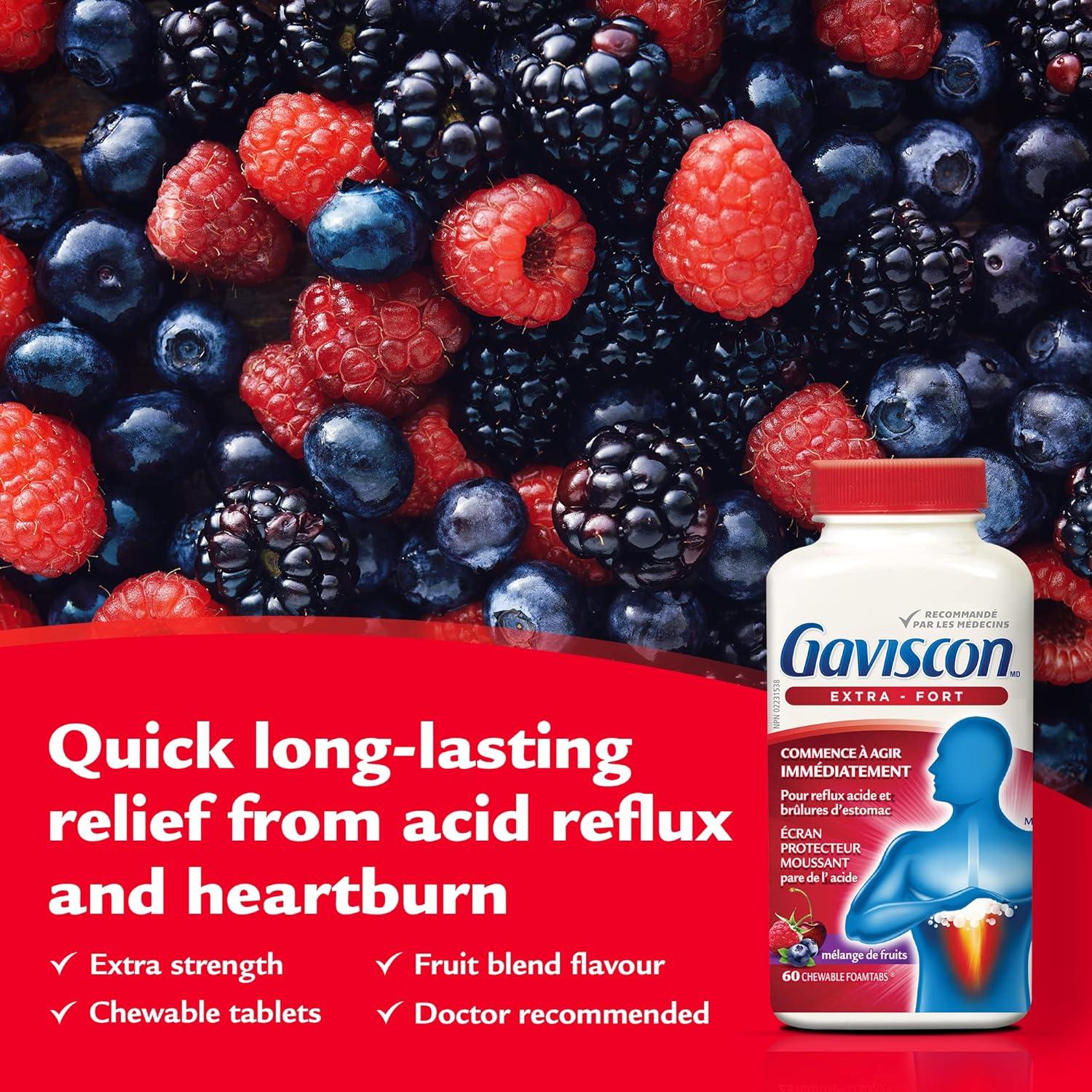 Gaviscon Extra Strength Fruit Antacid 60 Tablets FastActing Relief