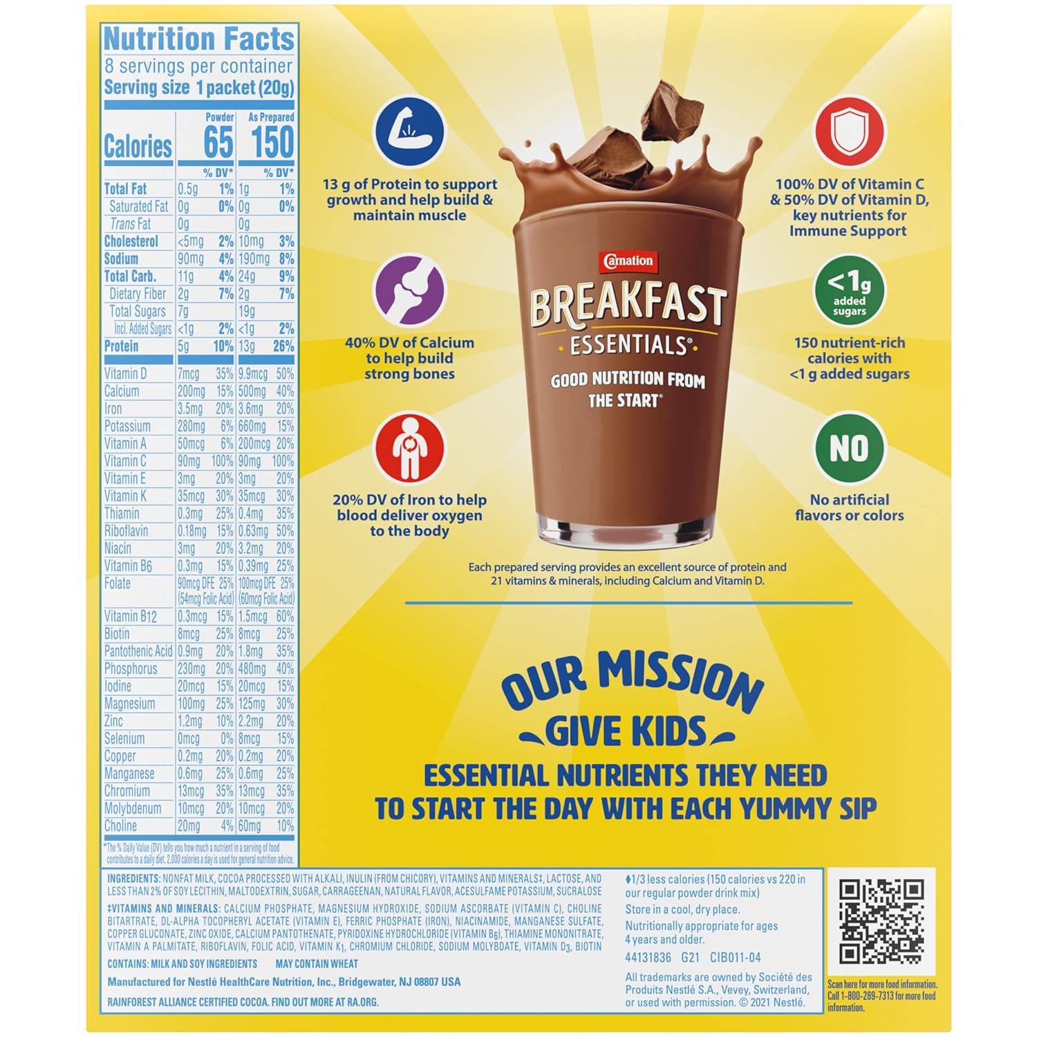 Carnation Breakfast Essentials Light Start Powder Drink Mix Rich Milk Chocolate.705 Oz 8 Ct