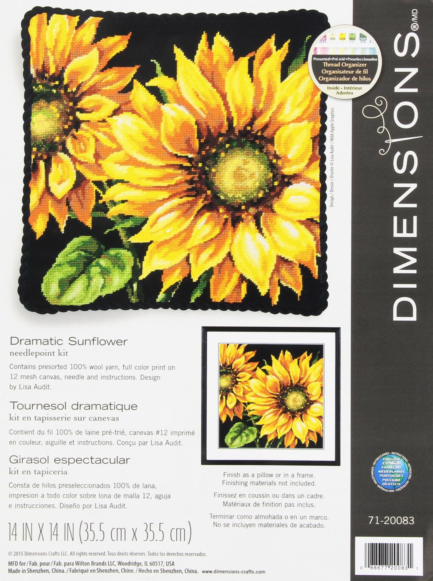 DIMENSIONS Needlepoint Kit, Dramatic Sunflower, 14'' x 14