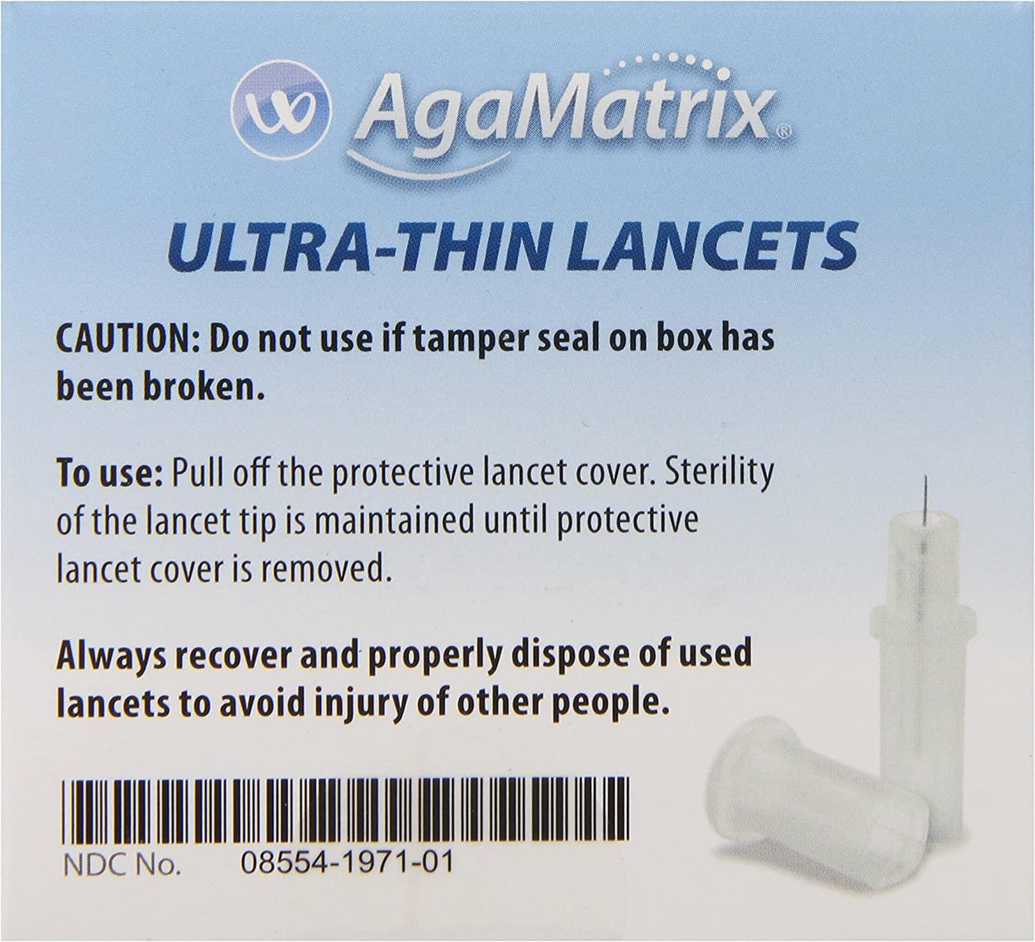AgaMatrix Lancets 33 Gauge 100 Count Box UltraFine Needles for