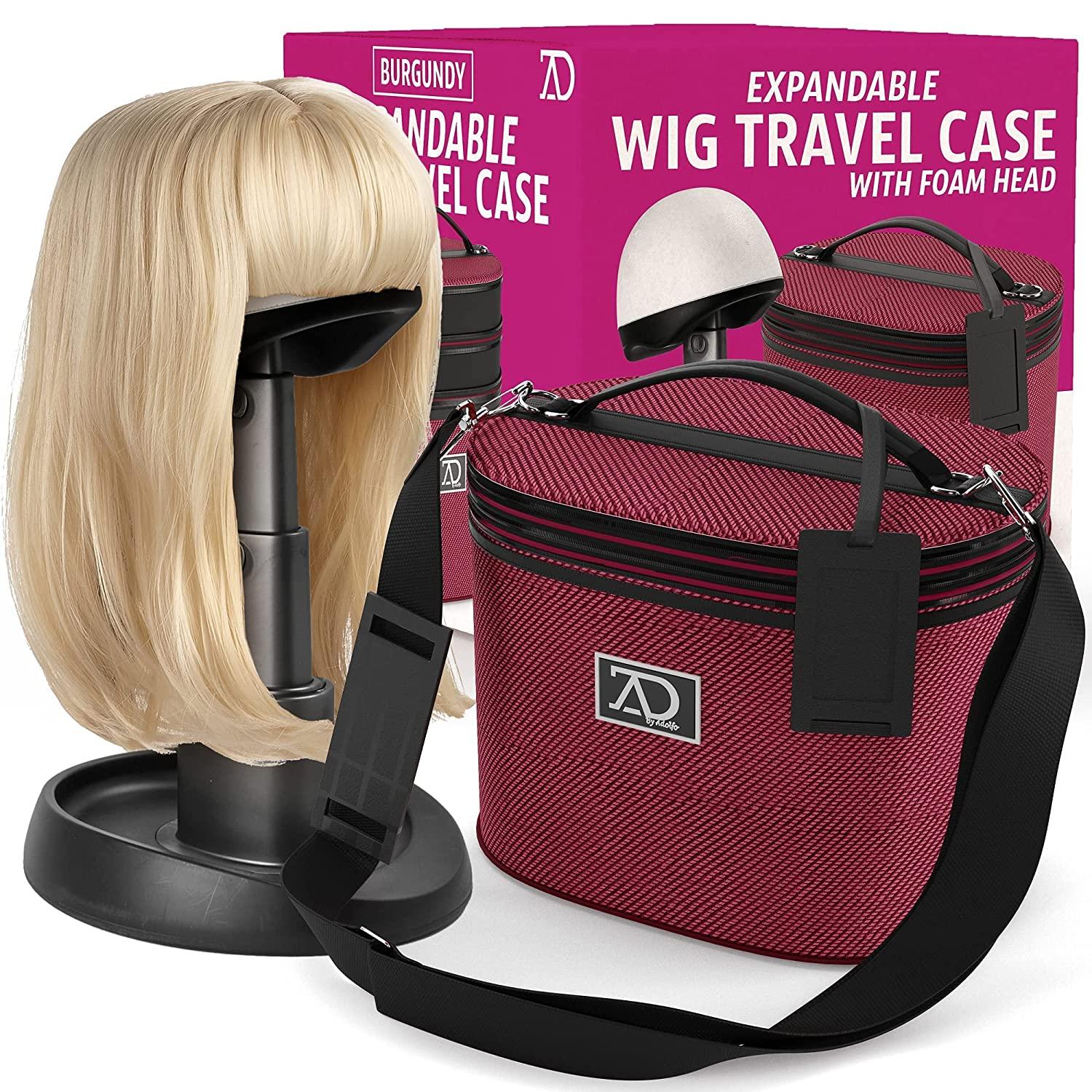 Wig Travel Case 8"12" High Wig Box with Collapsible Wig Stand Dome