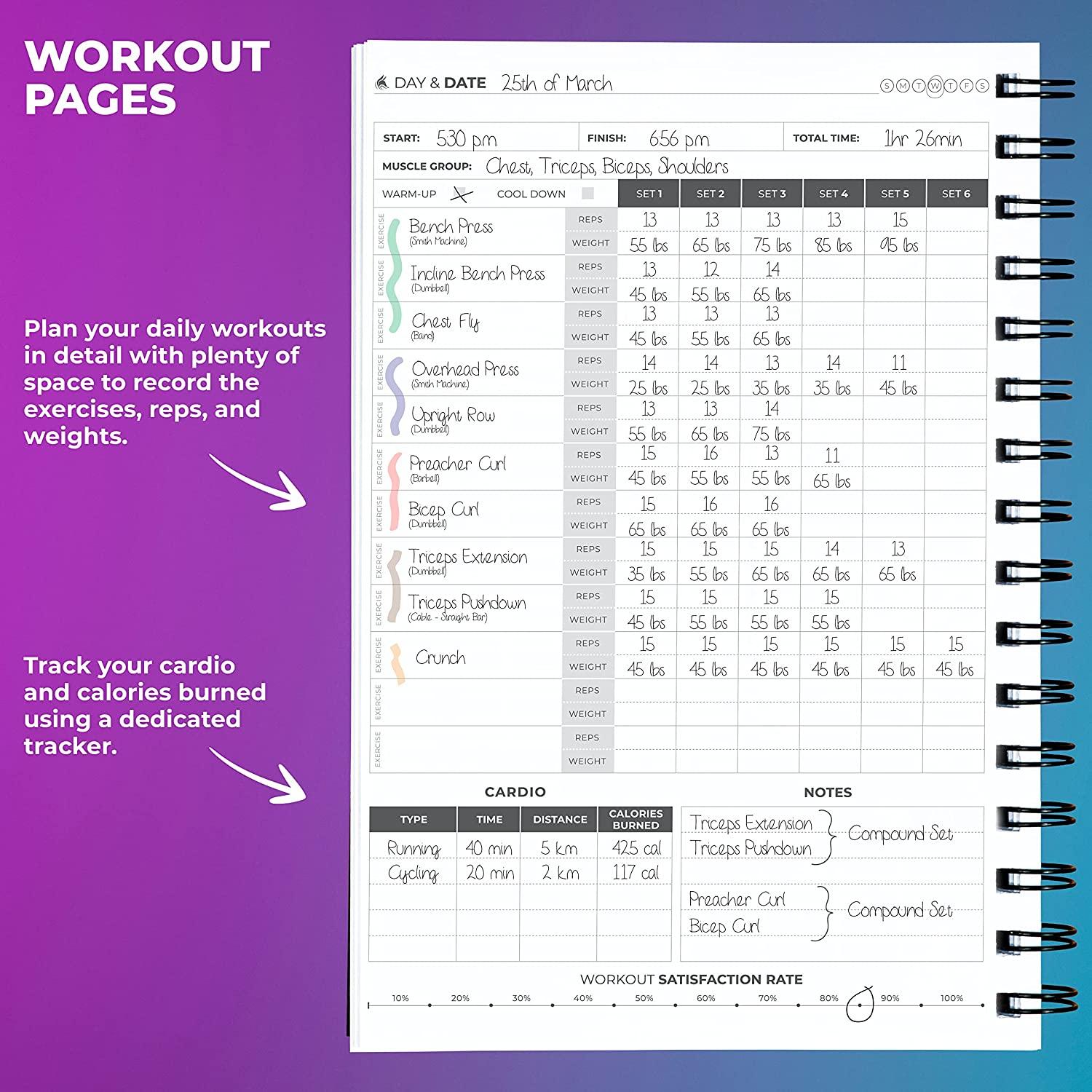 Clever Fox Fitness Journal Workout Log Book - Daily Fitness Planner Workout  Journal for Women and Men. Spiral-Bound, Laminated Cover, Thick Pages, A5  (Pink & Dark Purple)