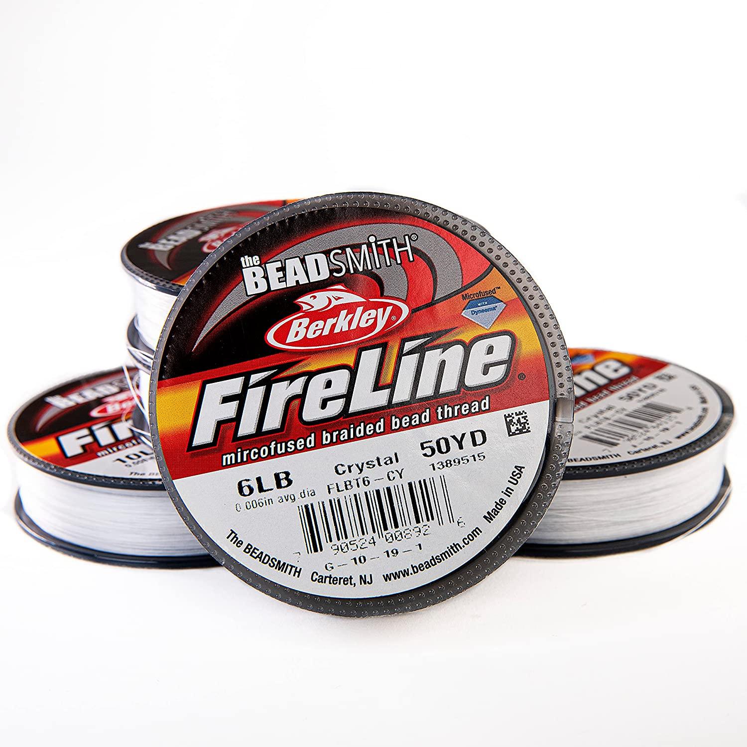 The Beadsmith Fireline by Berkley Micro-Fused Braided Thread 6lb.  Test.006/.15mm Diameter, 50 Yard Spool, Crystal Color Super Strong  Stringing Material for Jewelry Making and Bead Weaving