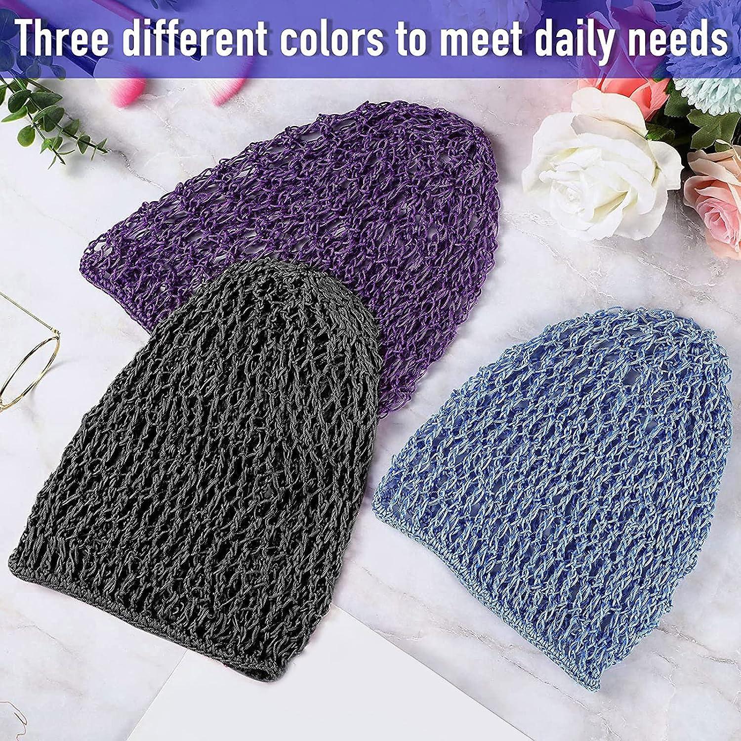 Giugu 3 Pieces Mesh Hair Net Rayon Crochet Hair Nets Knit Snood Hat Crocheted Sleep Cap (Black