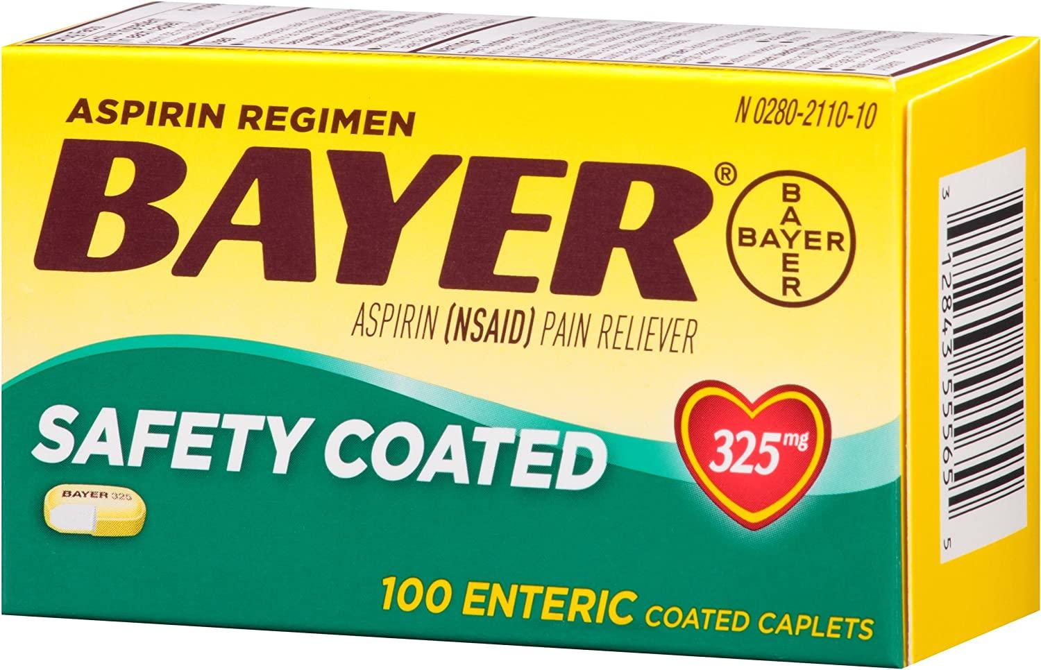 Bayer 325mg Enteric Coated Aspirin 100ct Pain Reliever for Aspirin