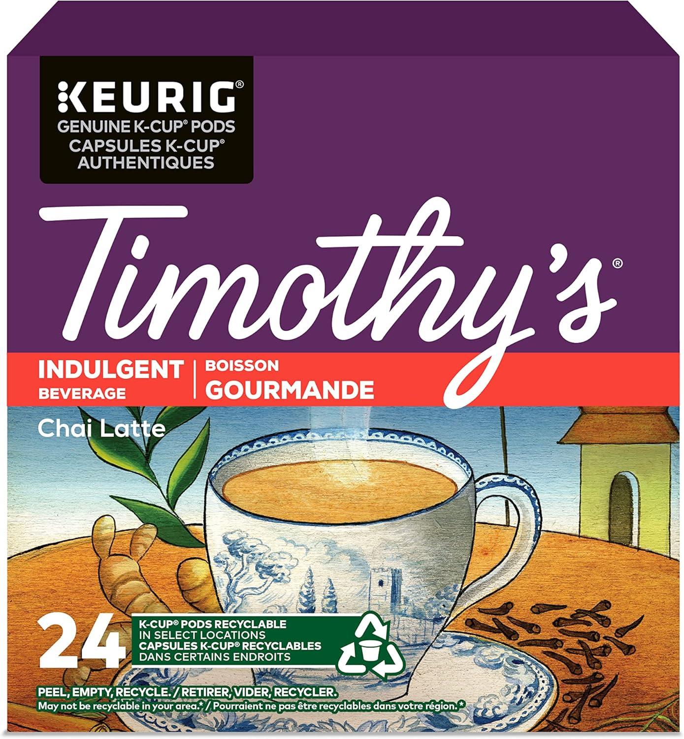 Timothy's Chai Latte K-Cup Coffee Pods 24 Count For Keurig Coffee