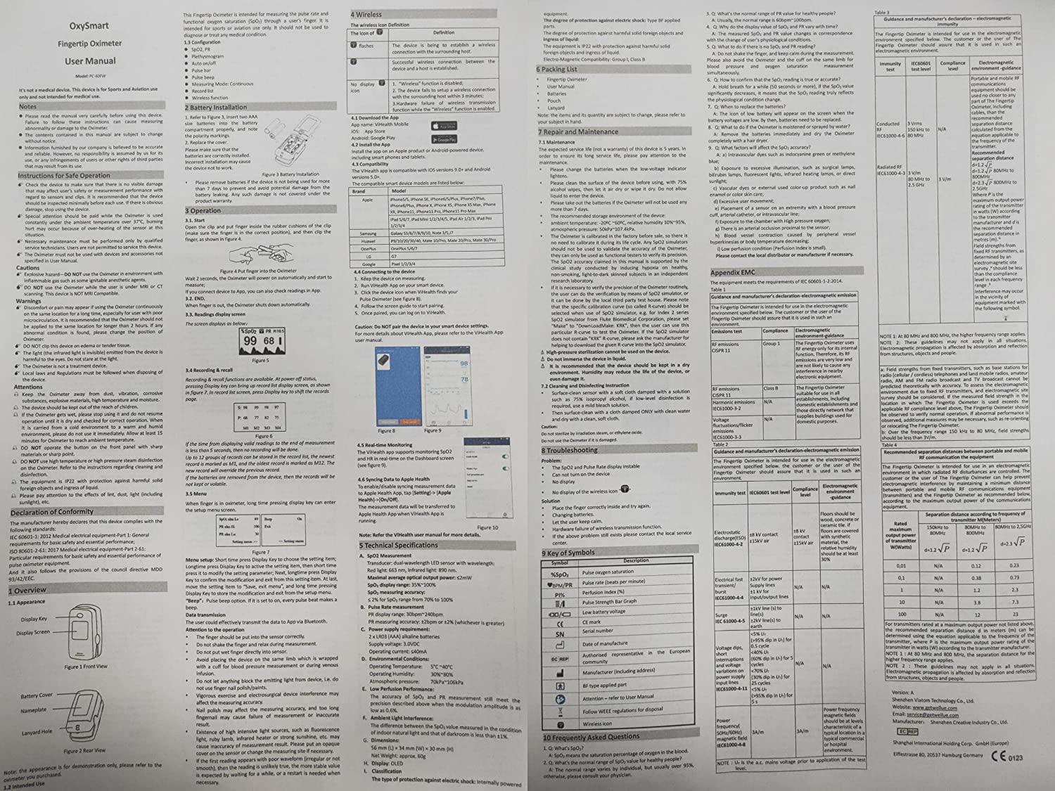 Wellue Bluetooth Pulse Oximeter Fingertip PC60FW, Blood Oxygen Saturation Monitor with Free APP