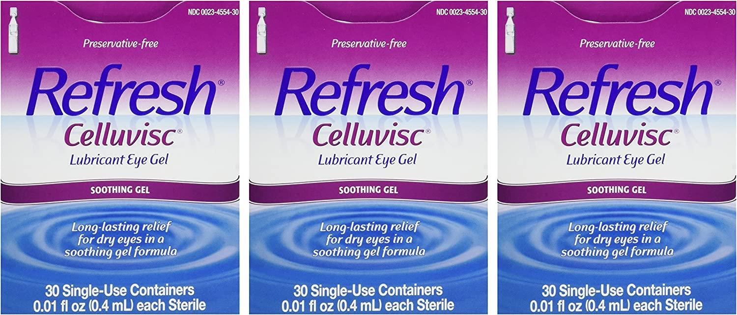 Refresh Celluvisc Lubricant Eye Gel Single use Containers 30 Ea (3 Pack)