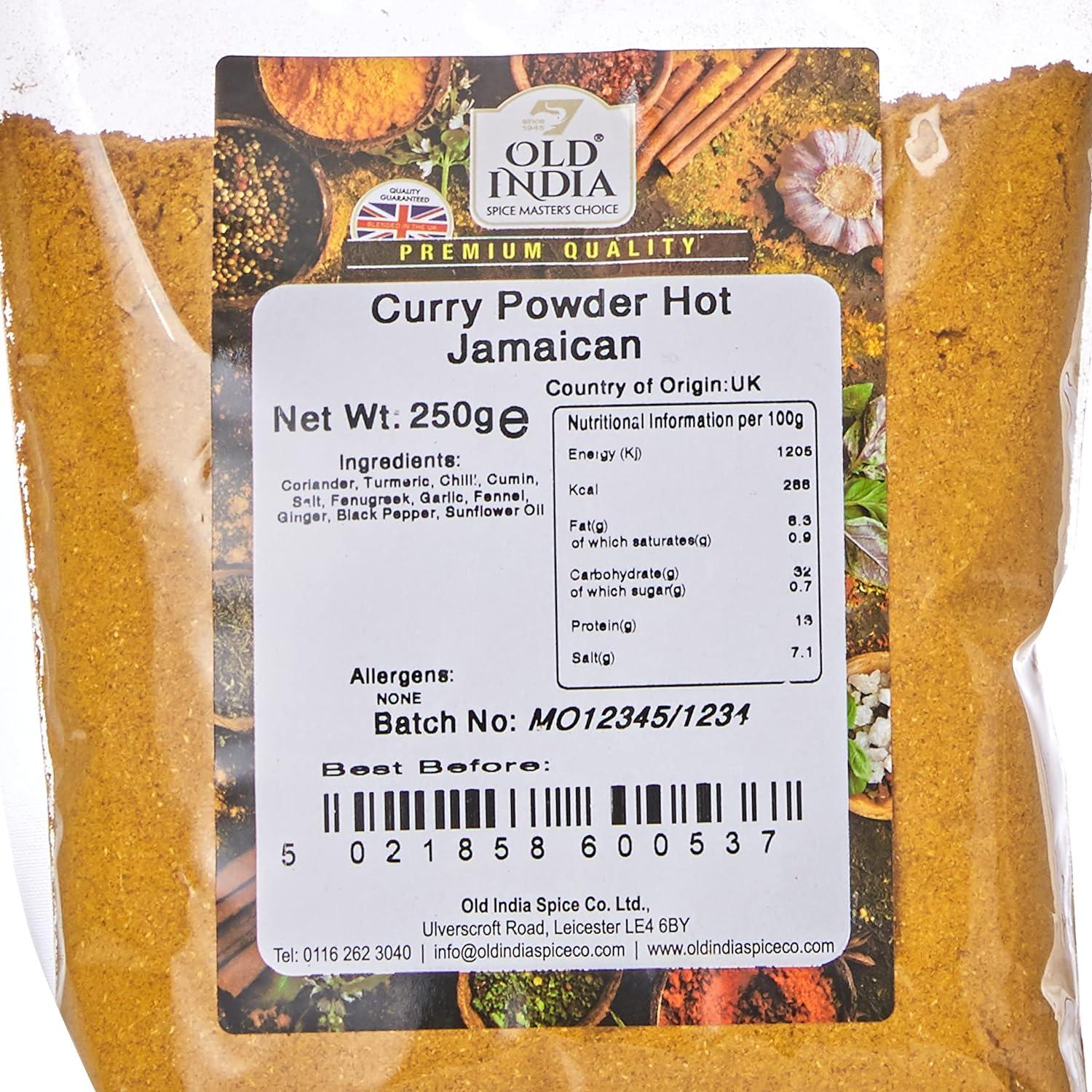 Old India Hot Jamaican Curry Powder 250g Spicy Blend (Pack of