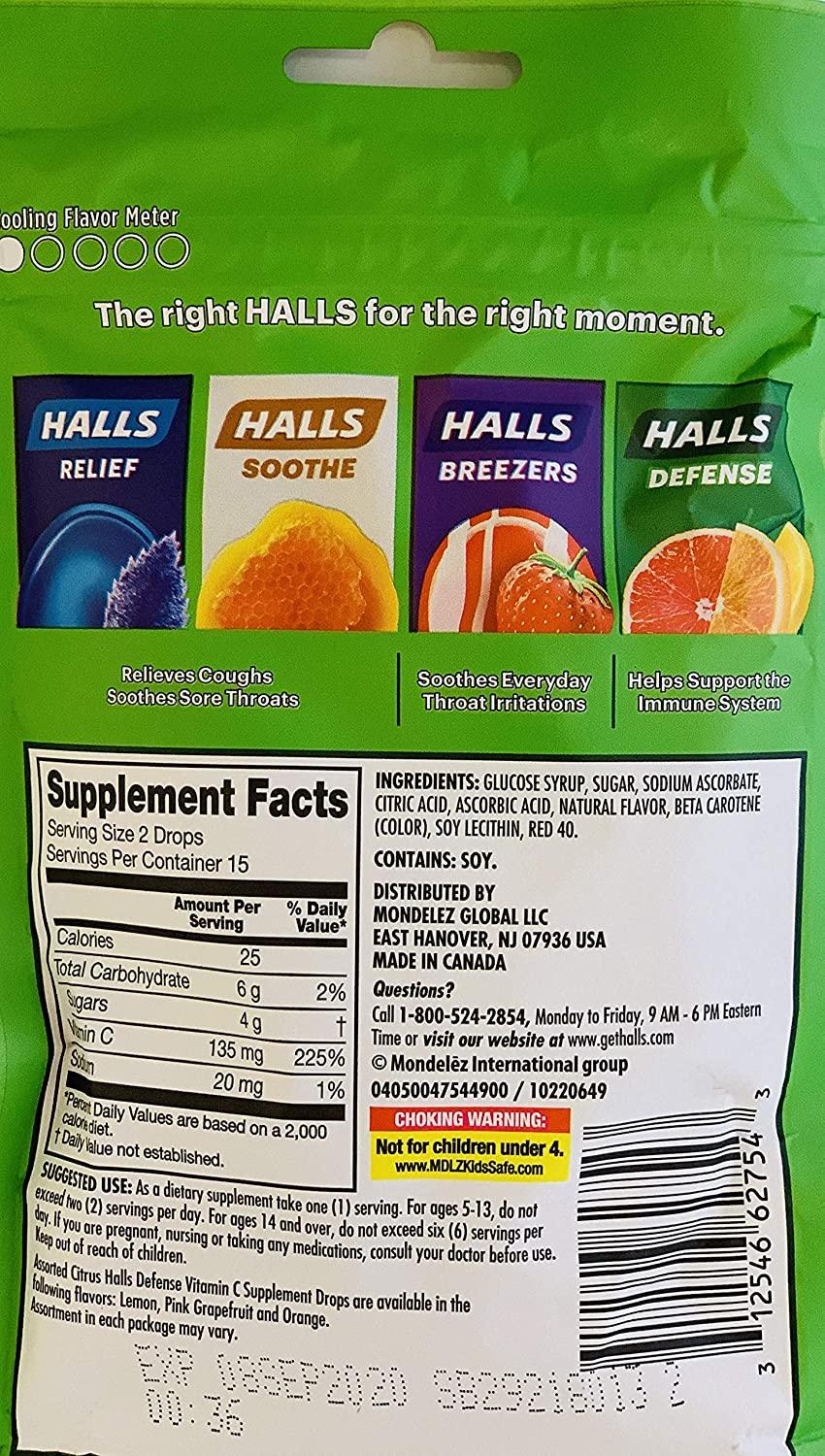 Halls Defense Vitamin C Assorted Citrus Cough Drops, 30Count (2 Pack) (2 Pack) 30 Count (Pack of 2)