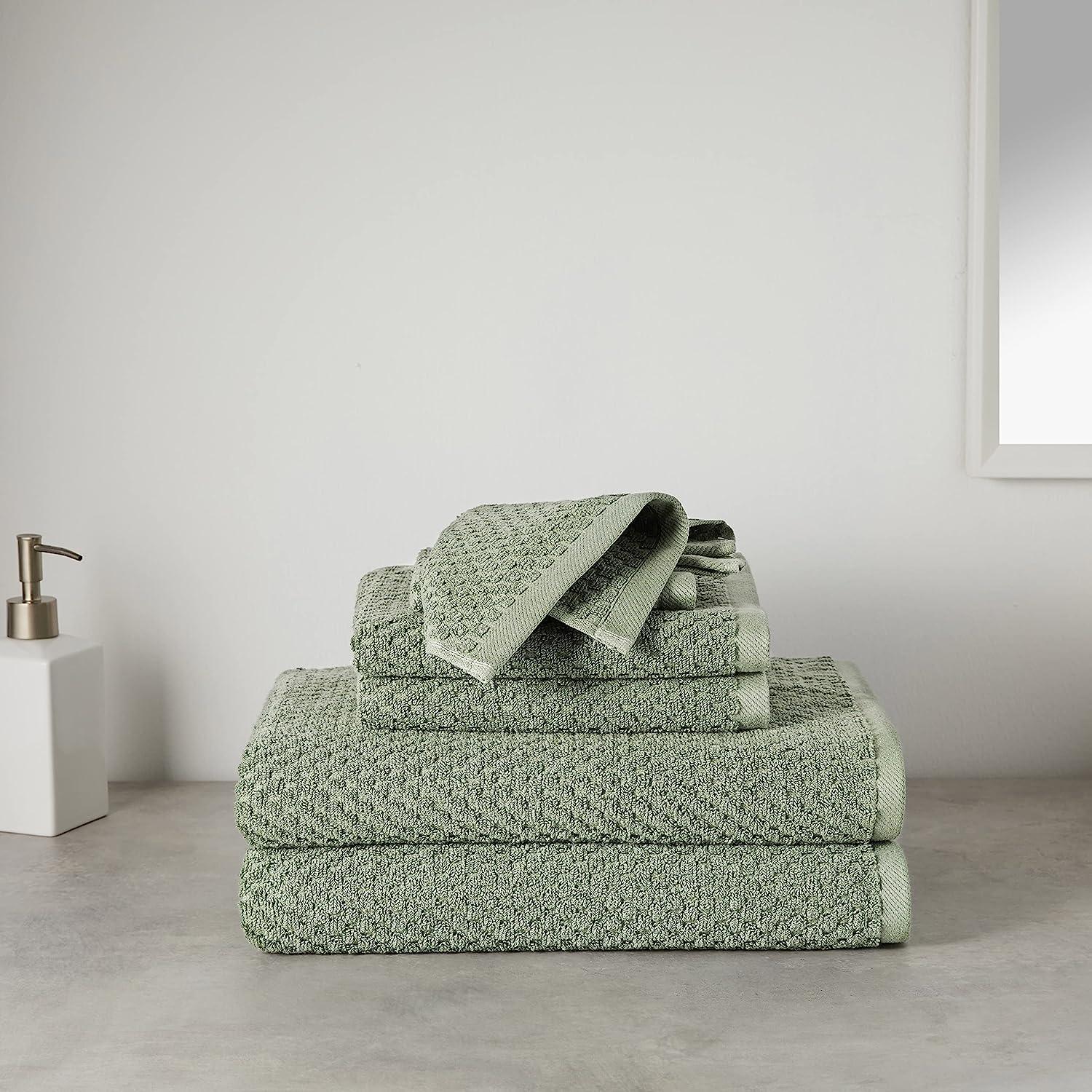 Basics Odor Resistant Textured Bath Towel Set - 6-Pieces, Cotton,  Assorted, Dark Grey, 54 L x 30 W