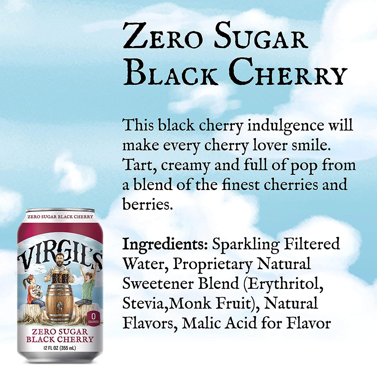 Virgil's Zero Sugar Black Cherry Soda Keto Friendly, 6 Pack of 12oz Cans Zero Calorie