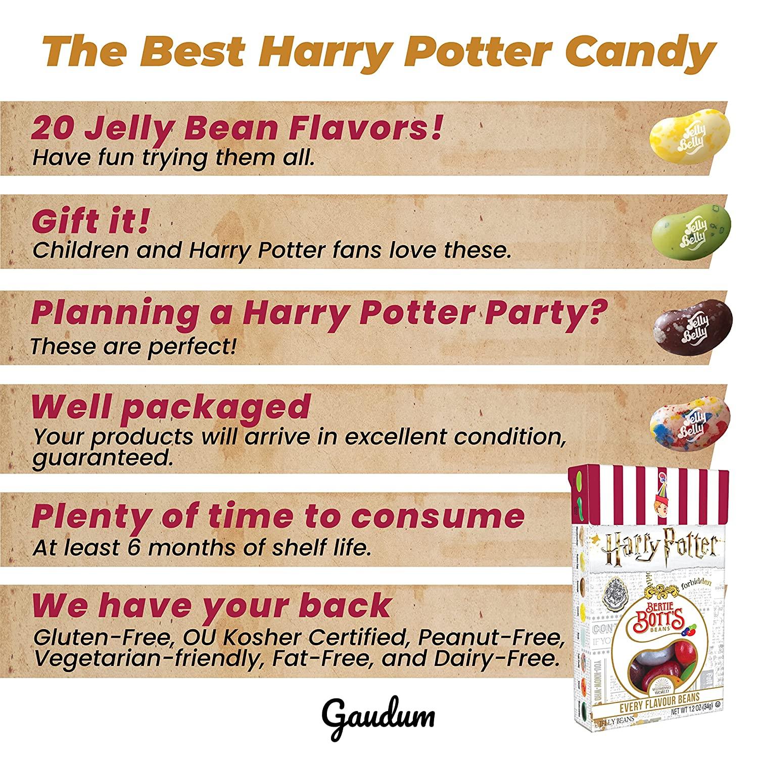 Jelly Belly Harry Potter Jelly Beans - Harry Potter Candy - 1.2 oz. Bertie  Botts Every Flavored Beans (4 ct) + Gaudum Bertie Botts Jelly Bean rating  cards (6 ct) Small Bundle