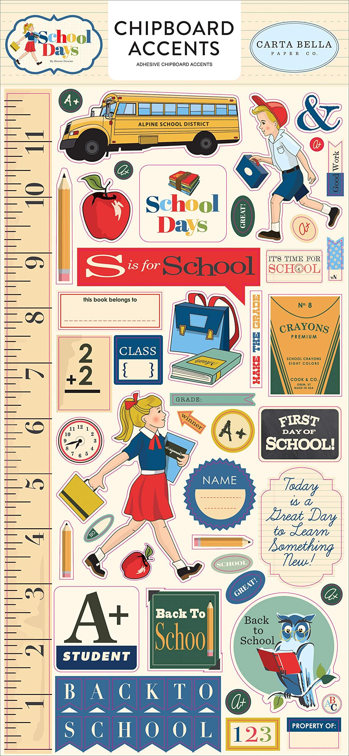 Carta Bella Paper Company School Days 6x13 Accents chipboard, navy, red,  yellow, green