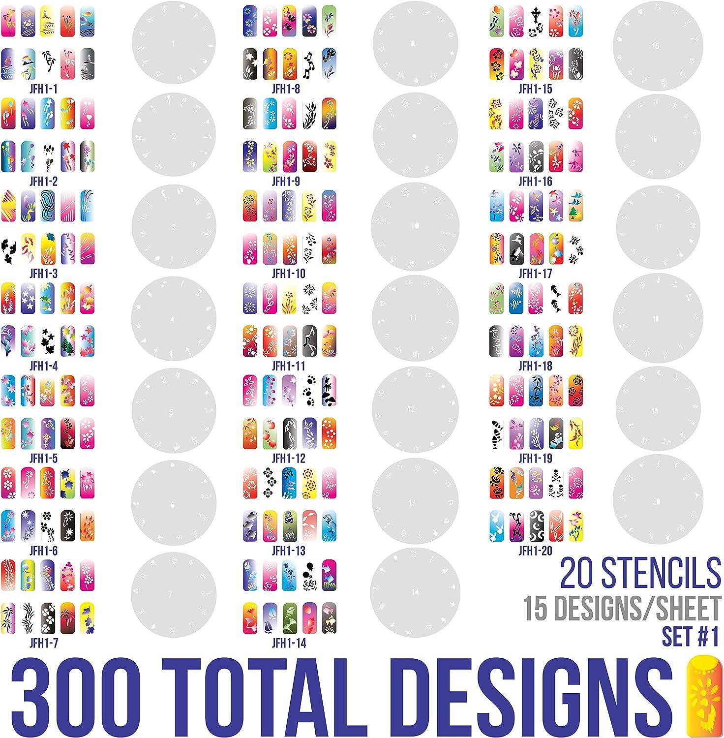 Custom Body Art Airbrush Nail Stencils Design Series Set 1 Includes 20 Individual Nail