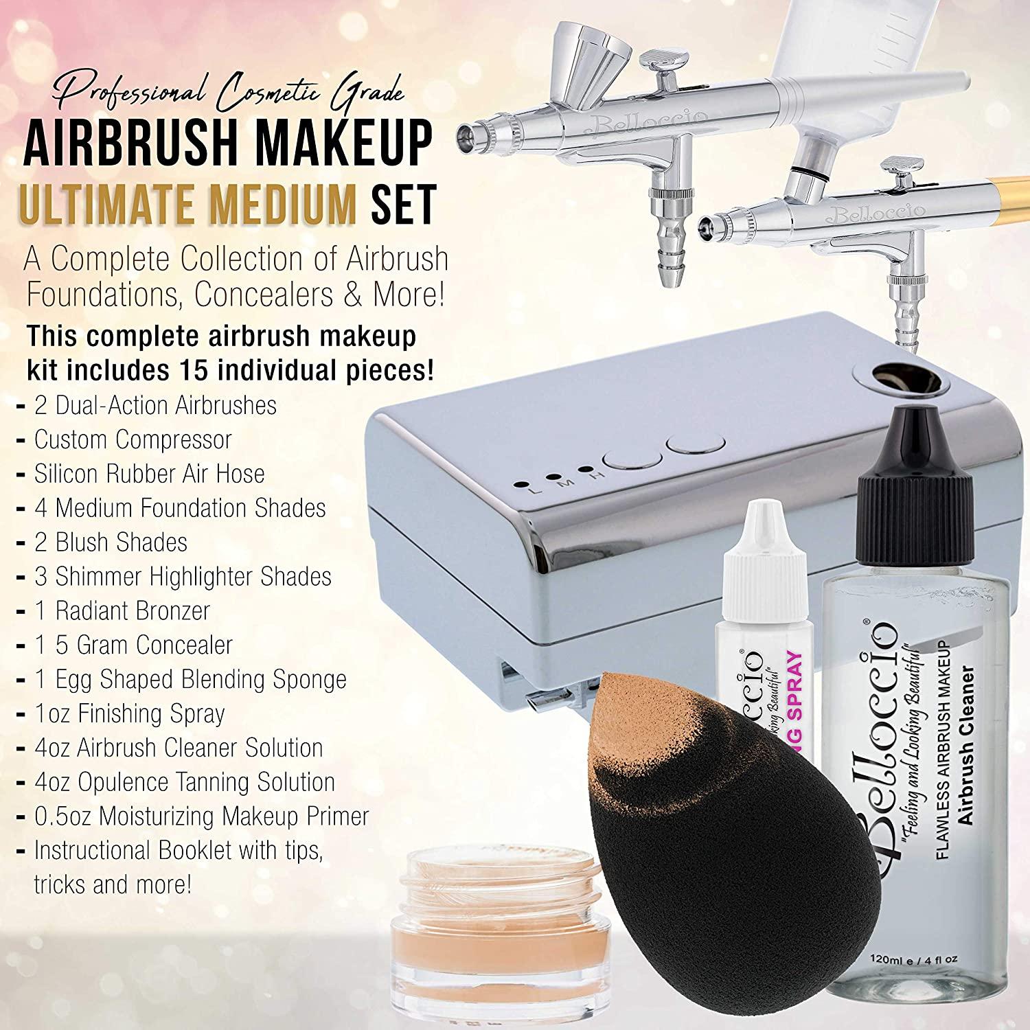 Belloccio Airbrush Makeup System with MEDIUM Foundation and Blush Set