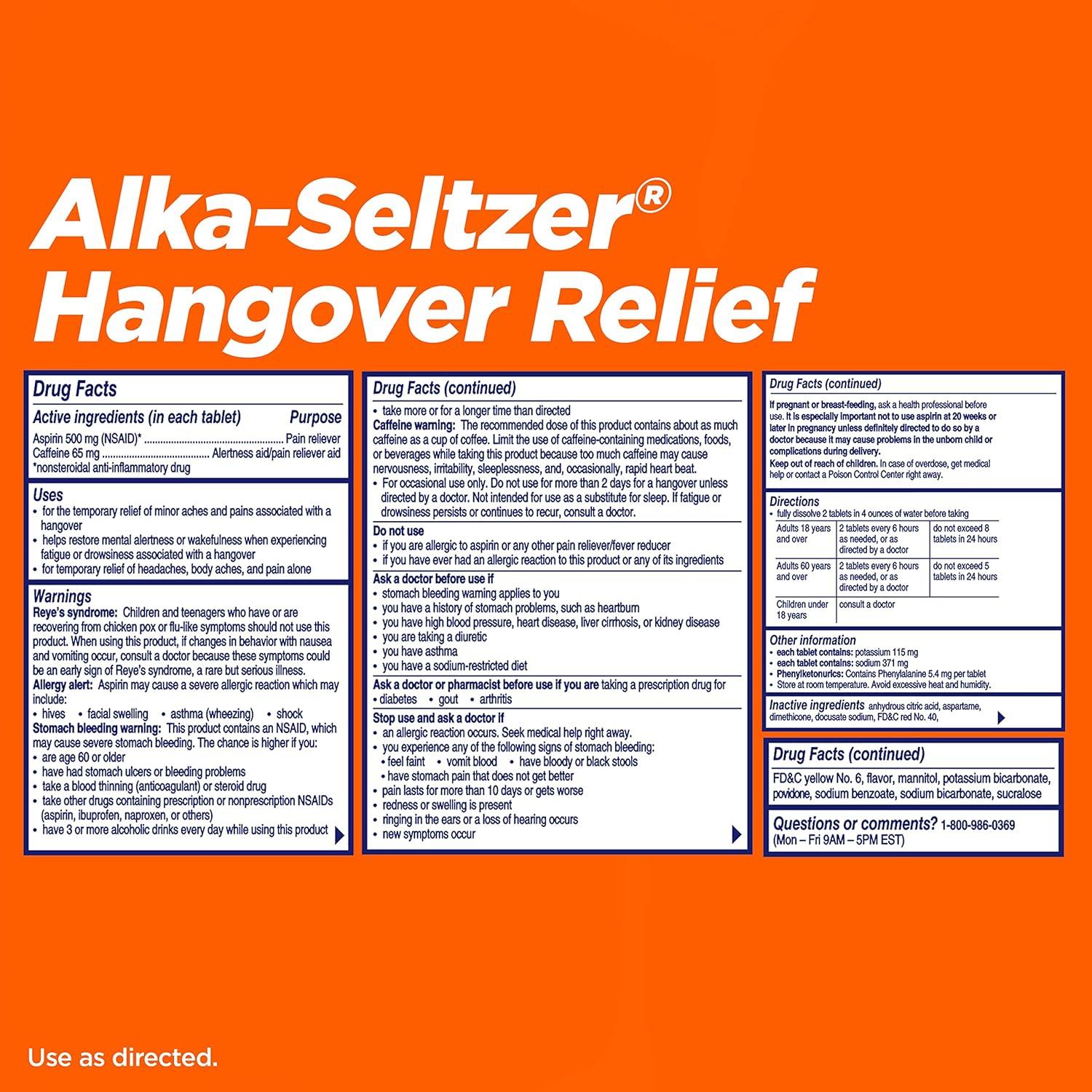 AlkaSeltzer Hangover Relief Tablets Fast Headache & Body Ache Relief