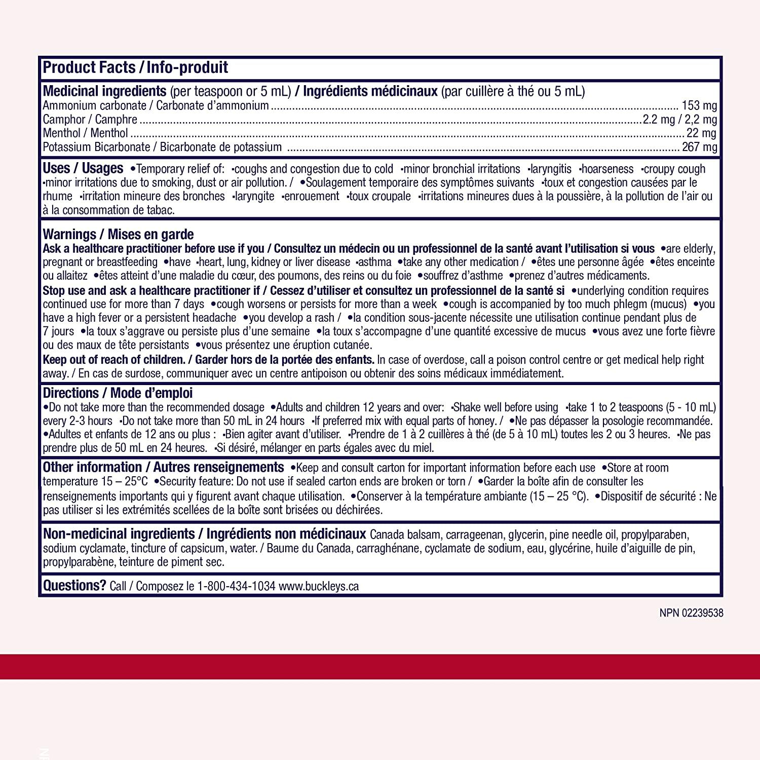 Buckley's Original Cough Syrup 200ml Fast Relief for Congestion